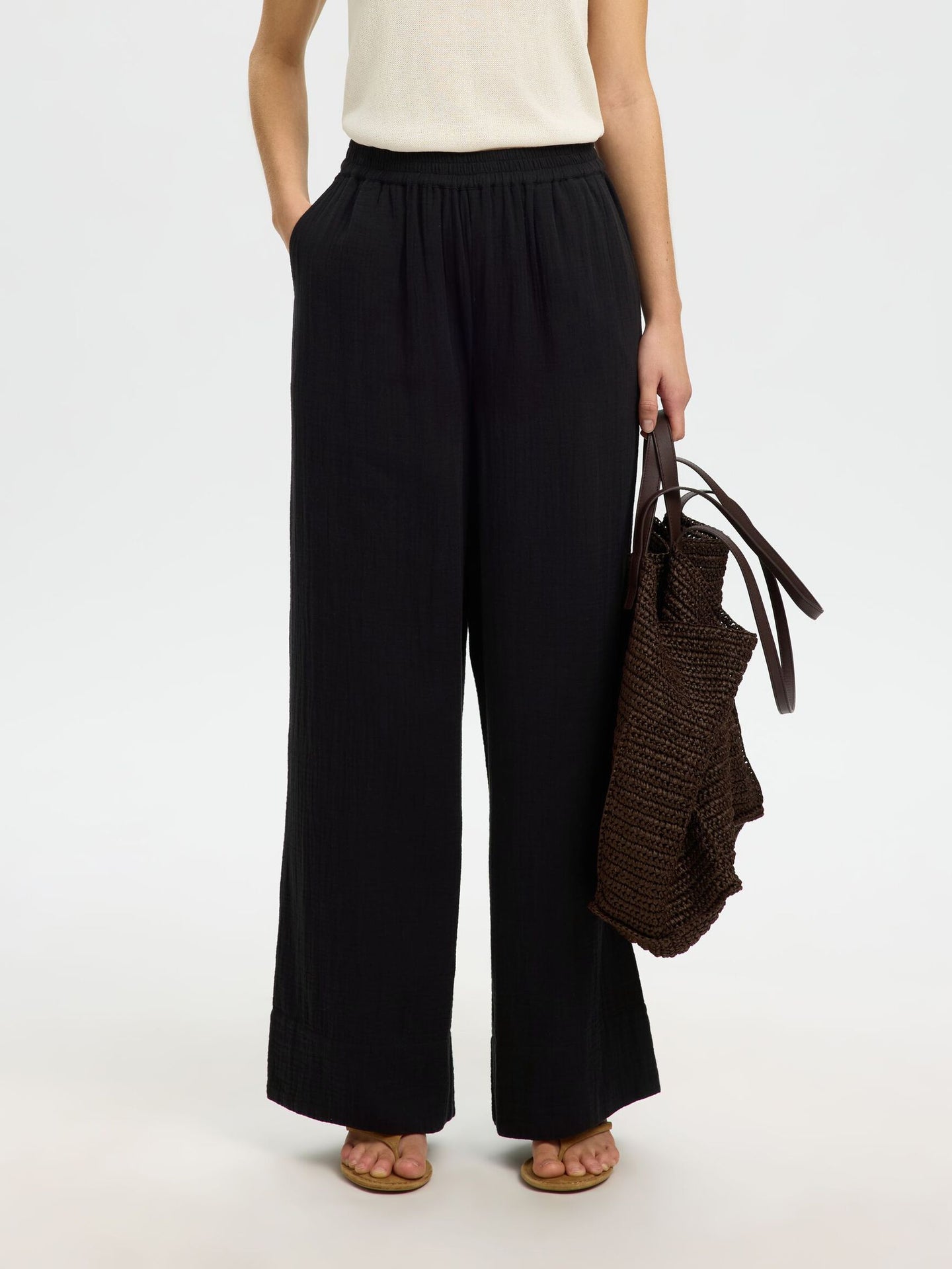 Selected Femme Fannie Hw Wide Pant Zwart Dames