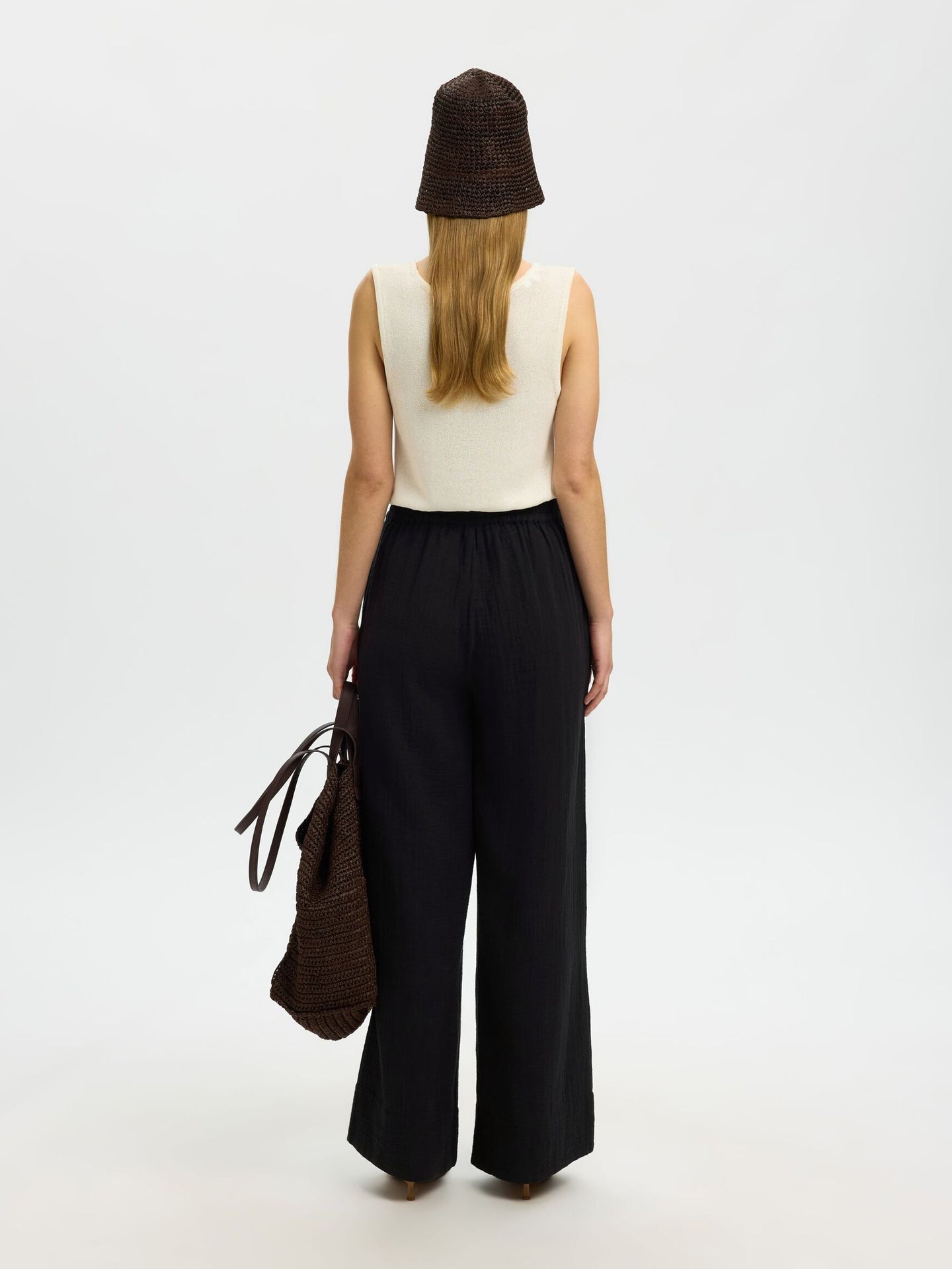 Selected Femme Fannie Hw Wide Pant Zwart Dames