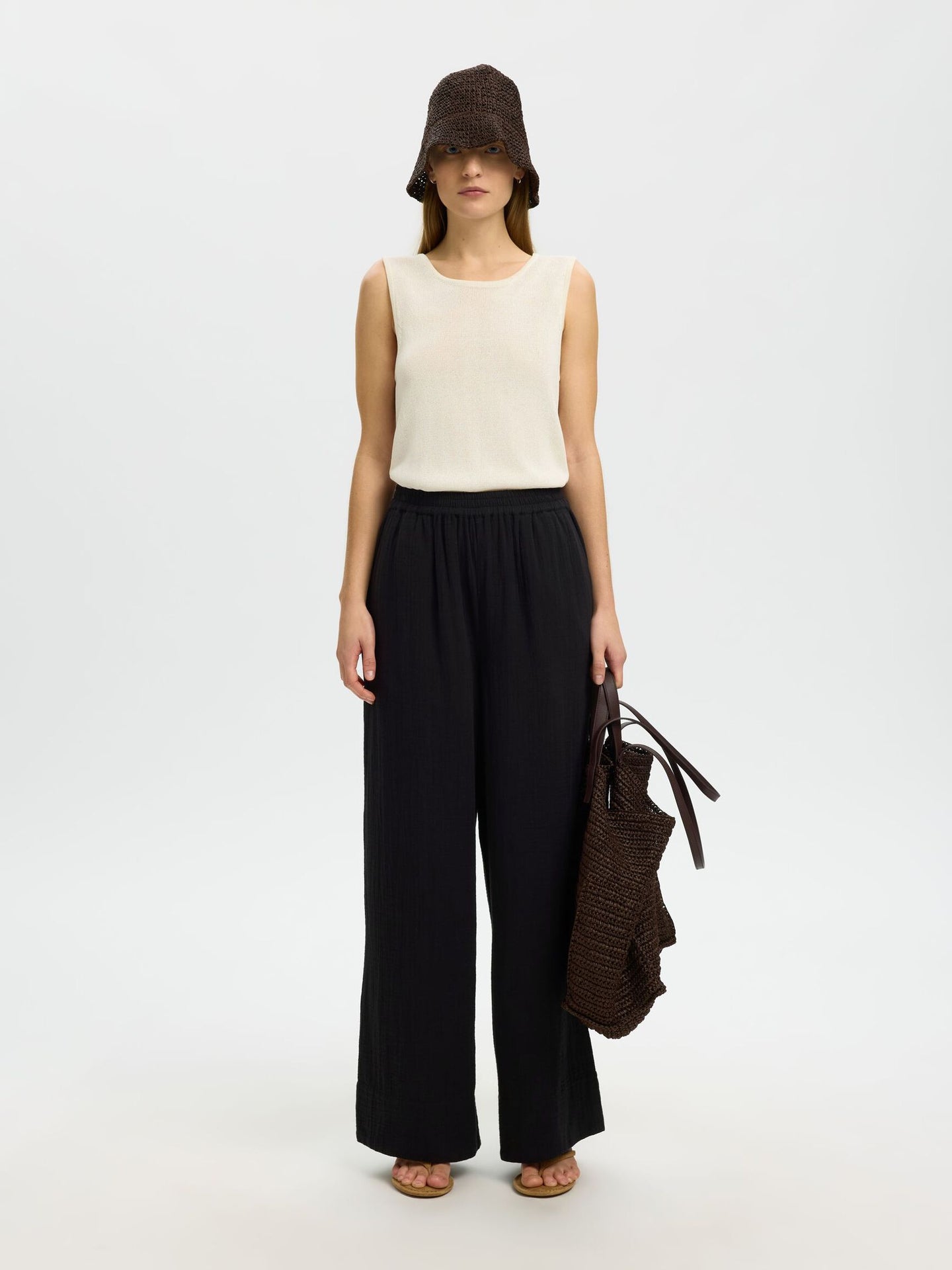 Selected Femme Fannie Hw Wide Pant Zwart Dames