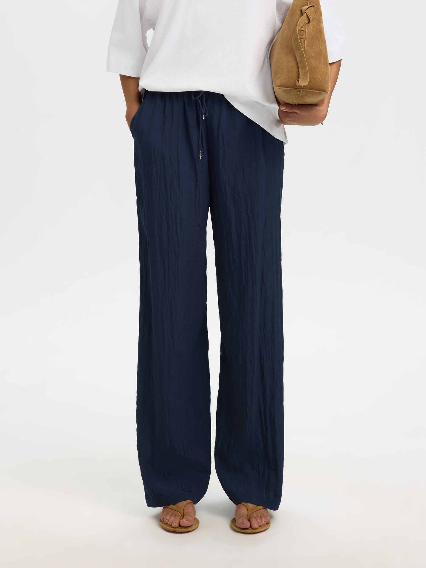 Selected Femme Fiona Hw Wide String Pant Donkerblauw Dames