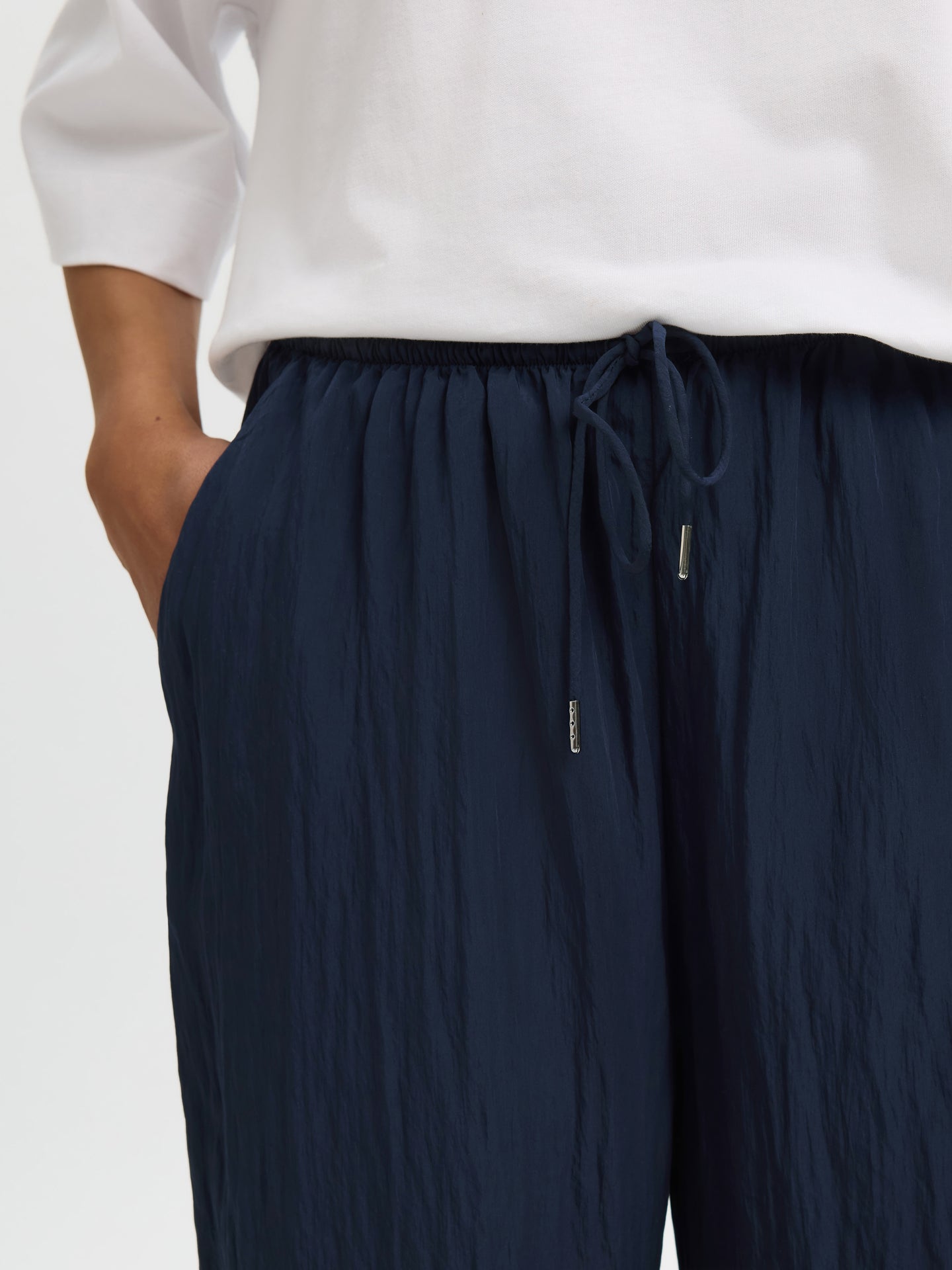 Selected Femme Fiona Hw Wide String Pant Donkerblauw Dames