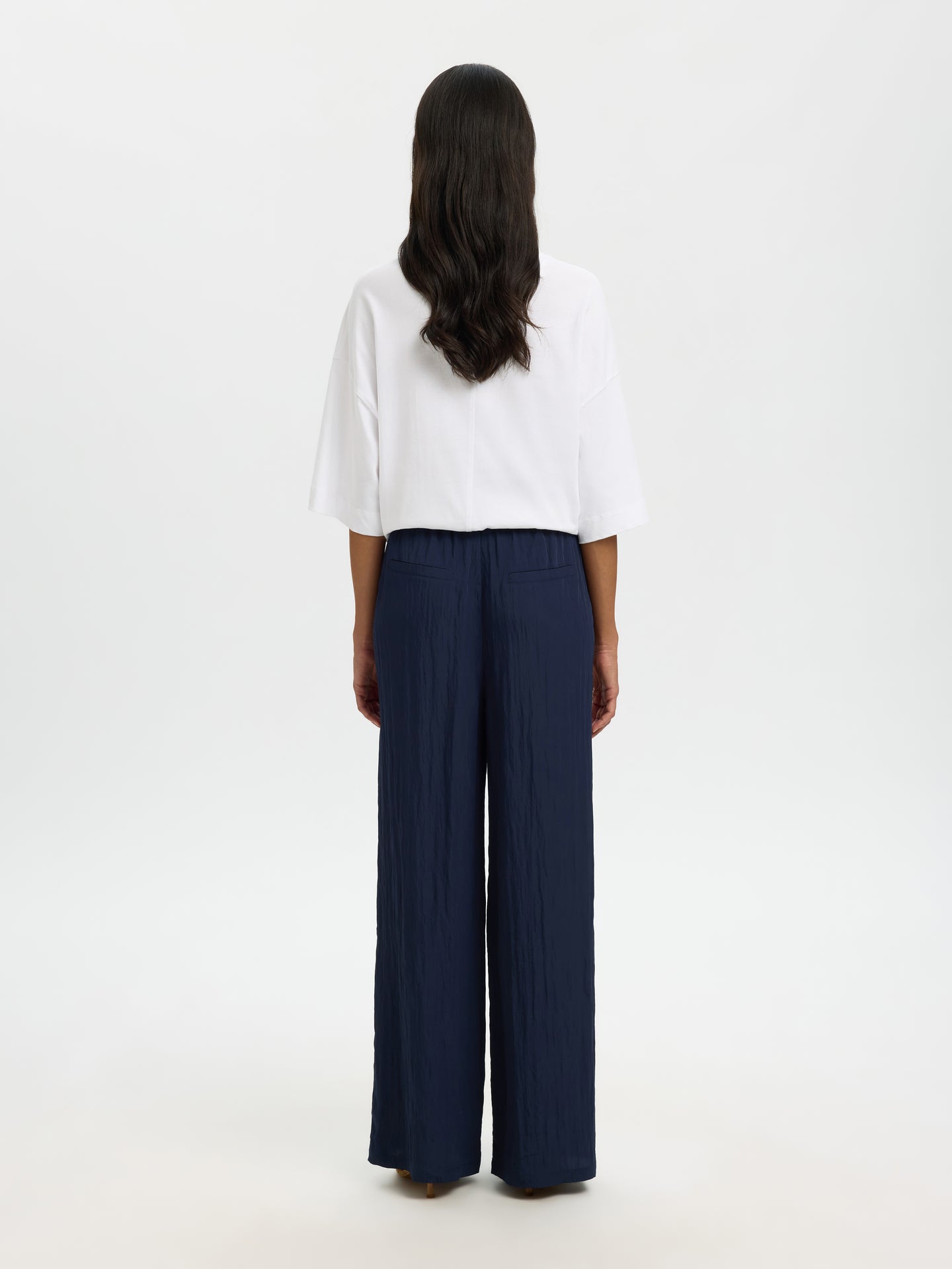 Selected Femme Fiona Hw Wide String Pant Donkerblauw Dames