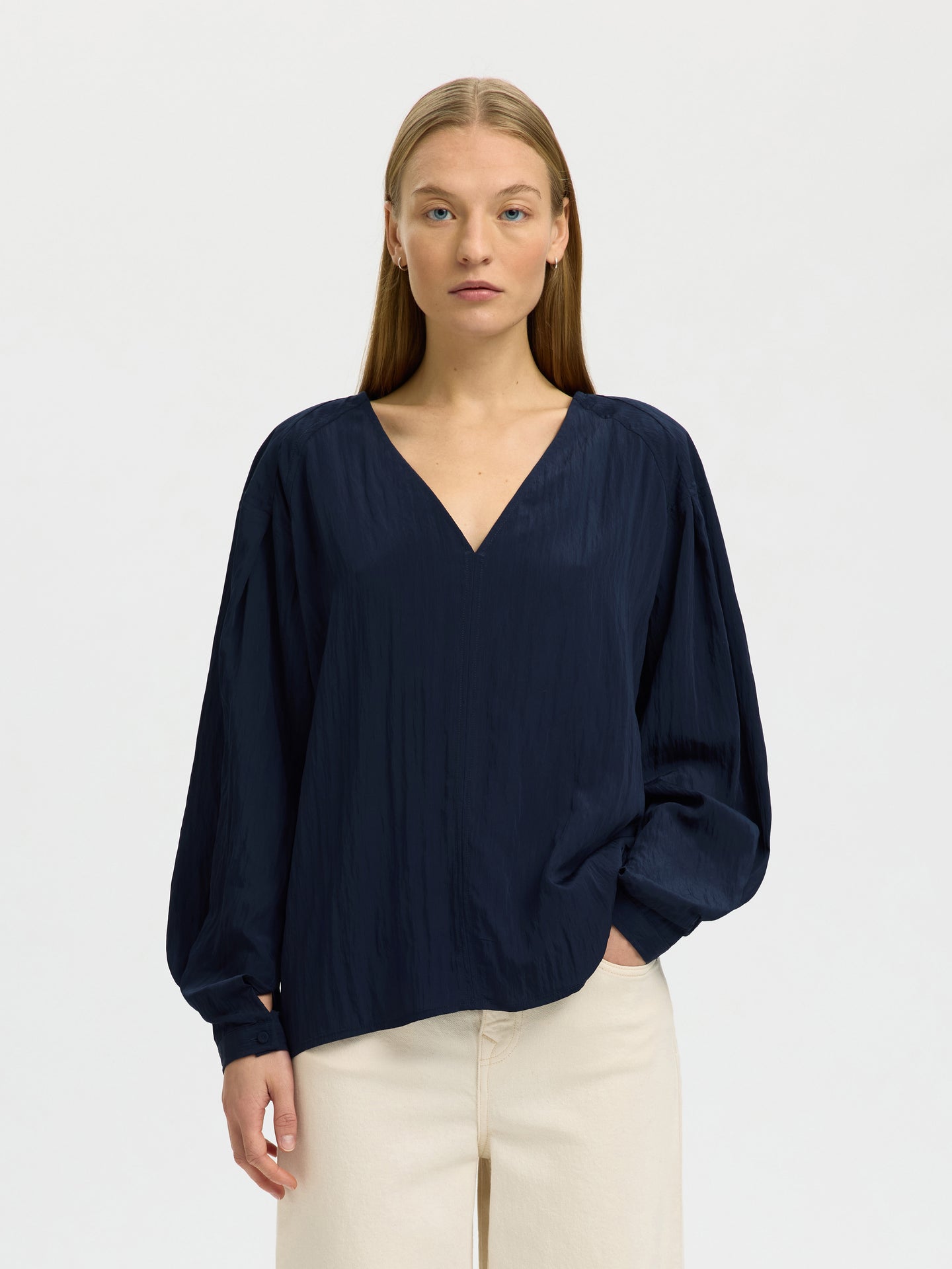 Selected Femme Fiona Ls Top Donkerblauw Dames