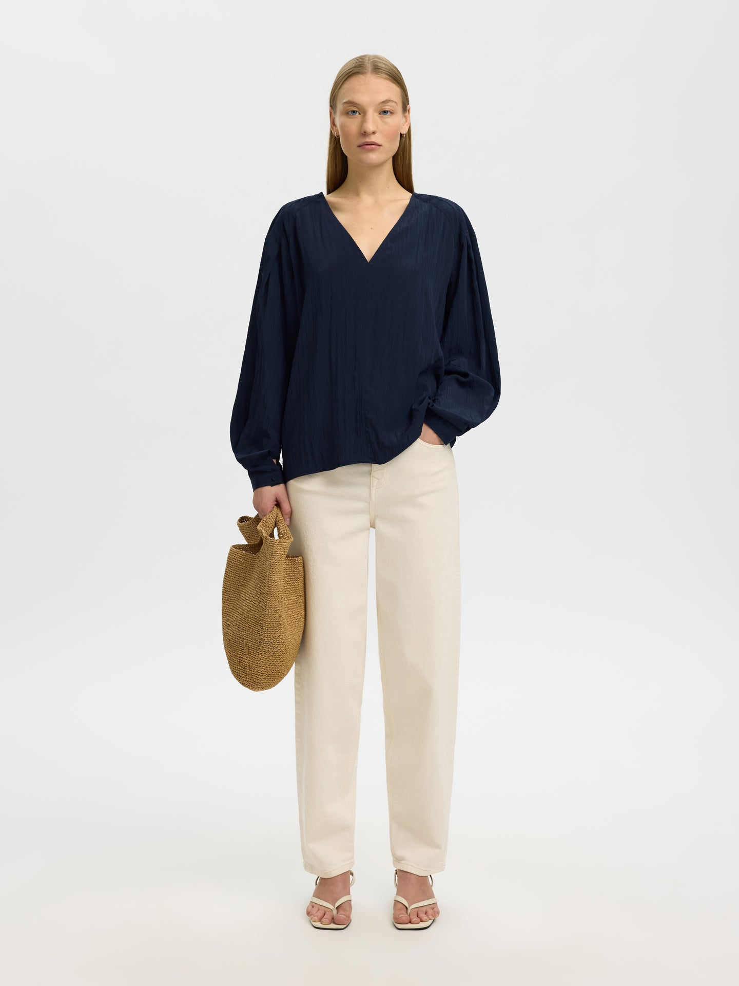 Selected Femme Fiona Ls Top Donkerblauw Dames