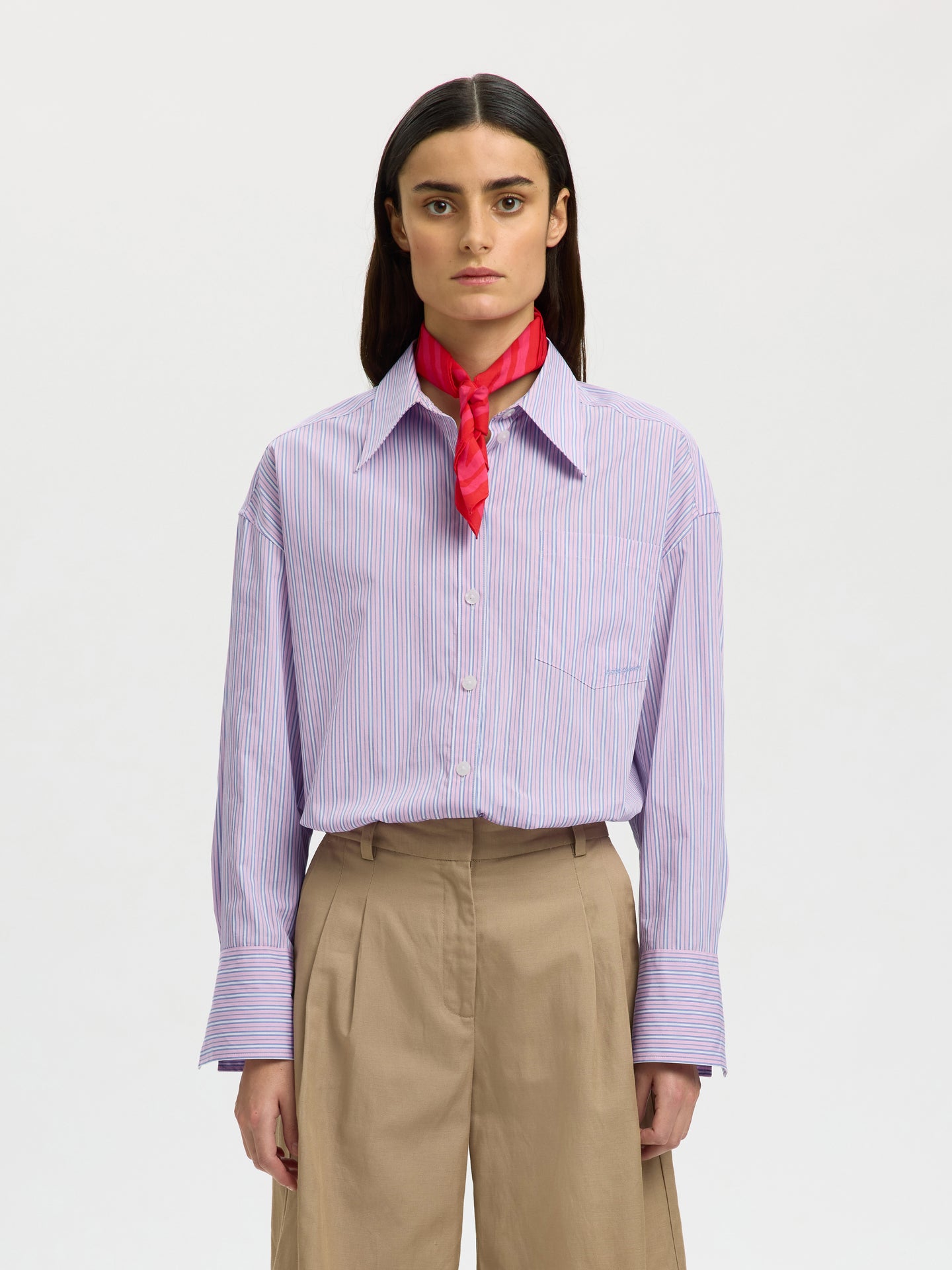 Selected Femme Hotel Amour Oversize Ls Shirt Roze Dames