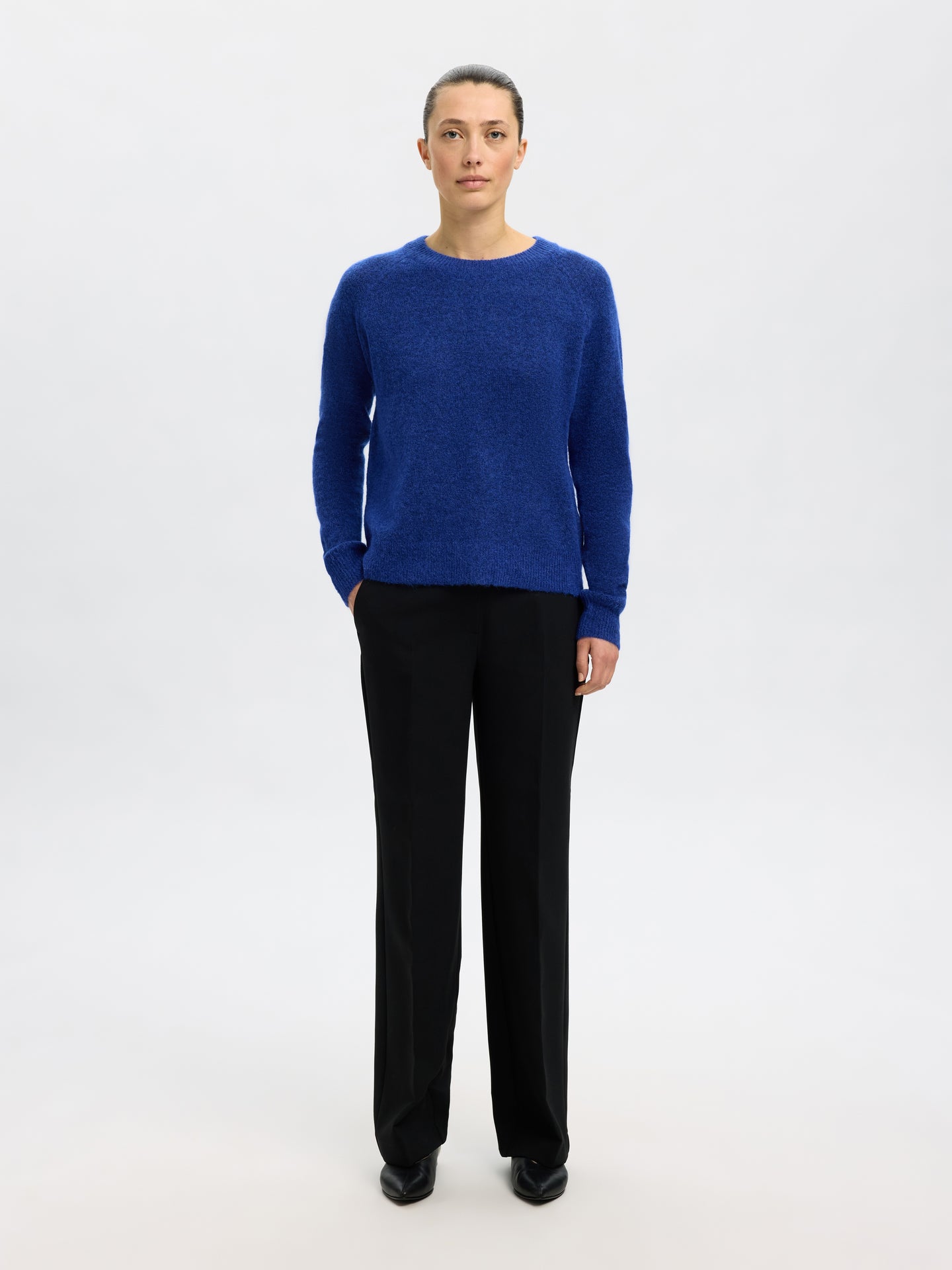Selected Femme Lulu Ls Knit O-neck Blauw Dames