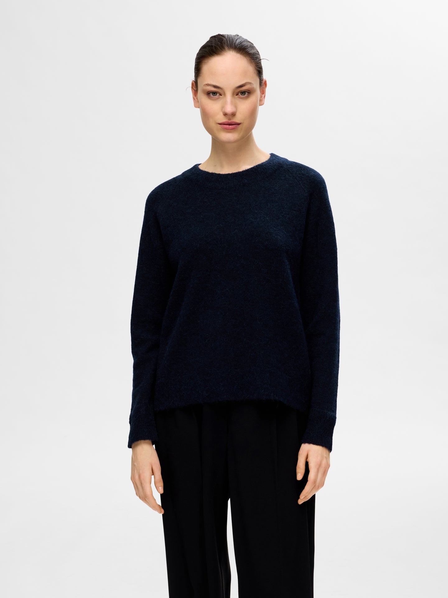 Selected Femme Lulu Ls Knit O-neck Donkerblauw Dames