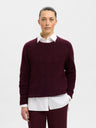 Selected Femme Lulu Ls Knit O-neck Donkerrood Dames