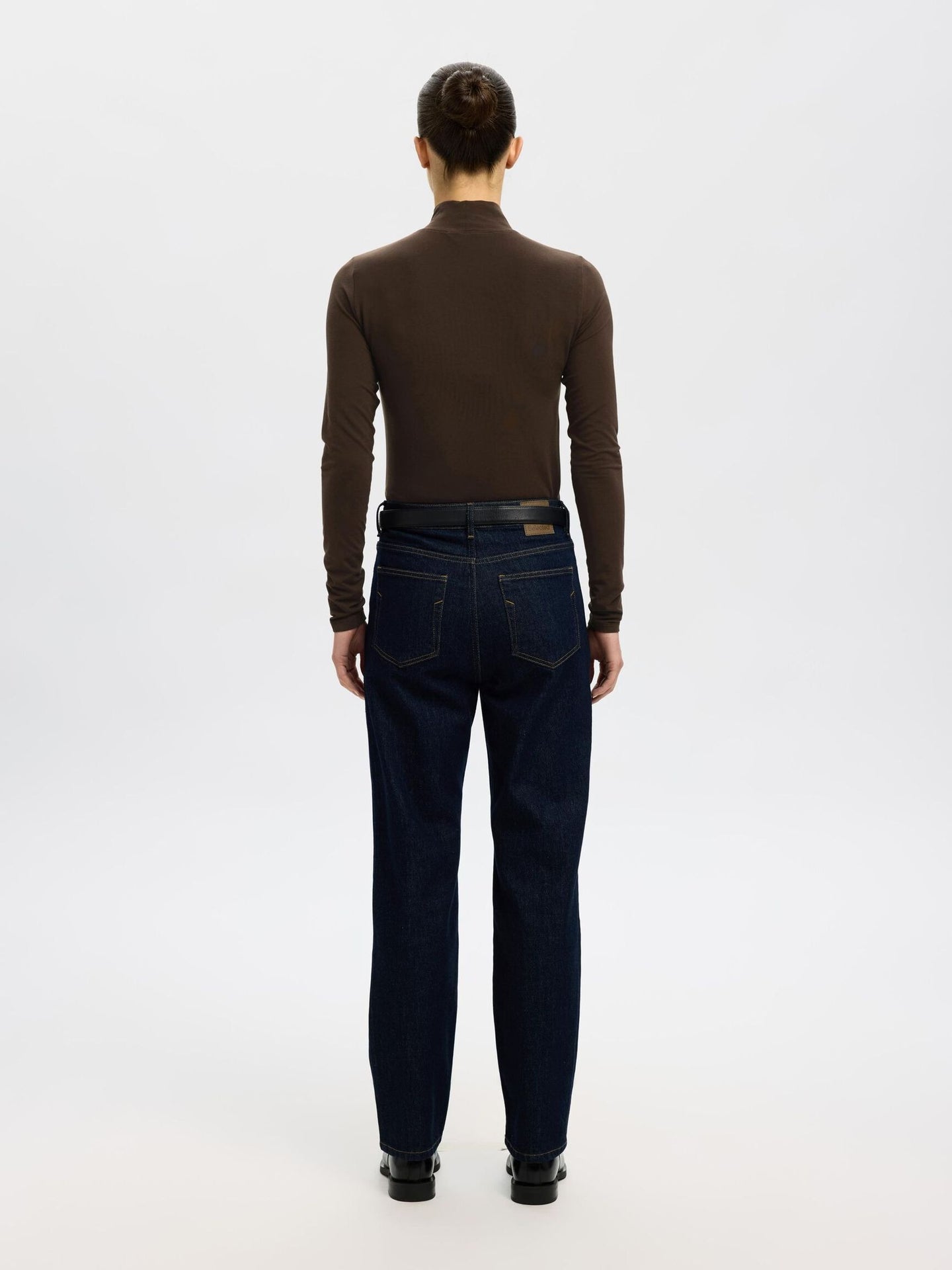 Selected Femme Manja Ls High Neck Top Donkerbruin Dames