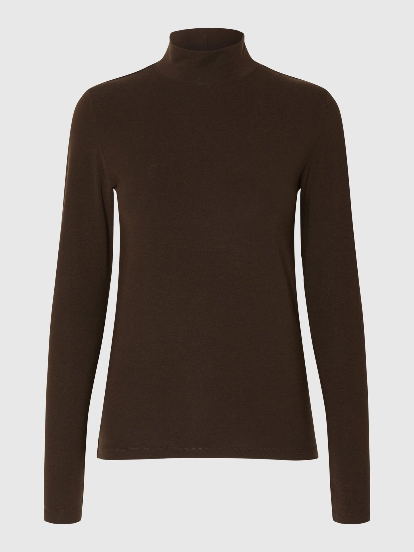 Selected Femme Manja Ls High Neck Top Donkerbruin Dames