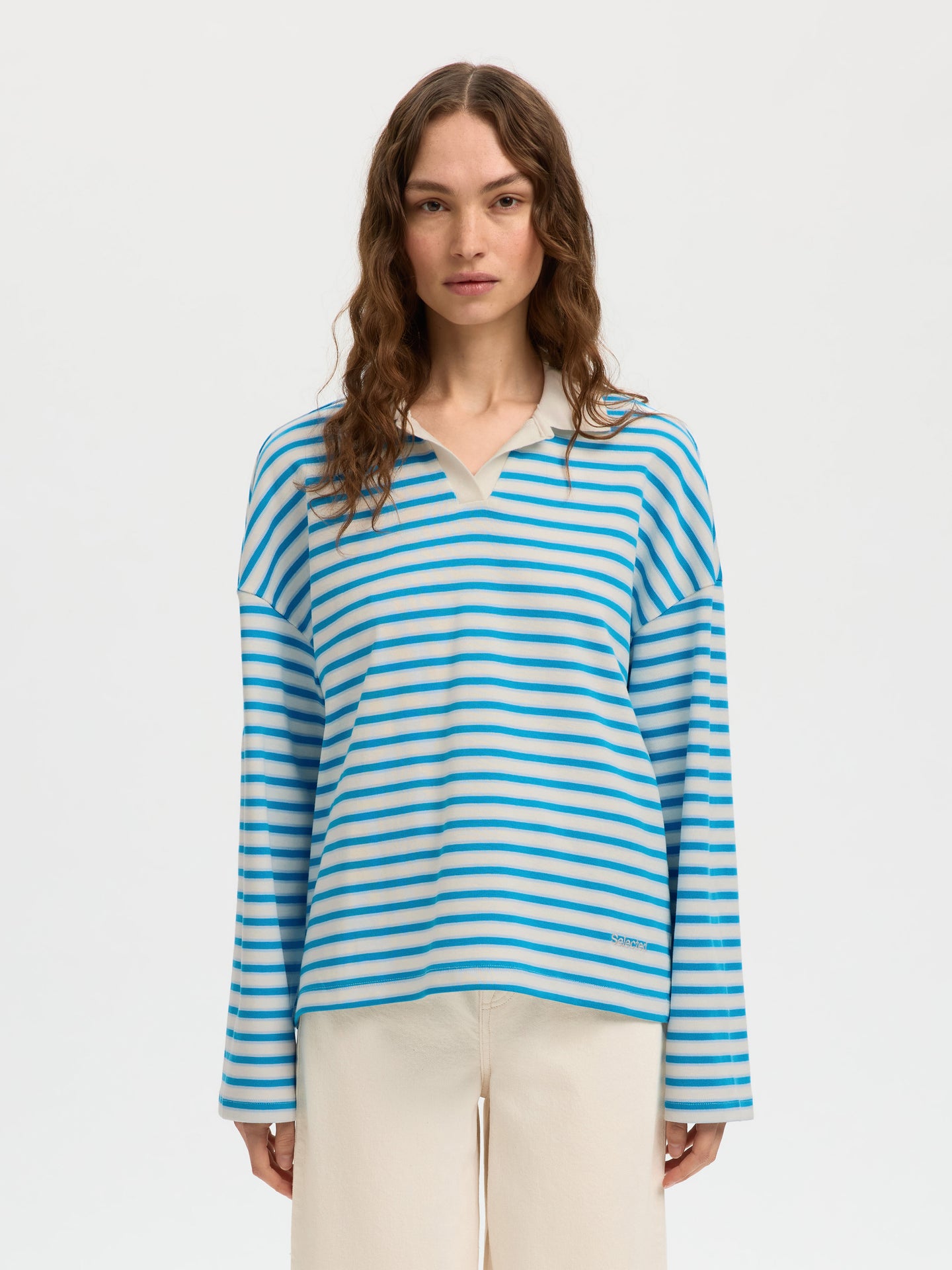 Selected Femme Milly Ls Polo Blauw Dames