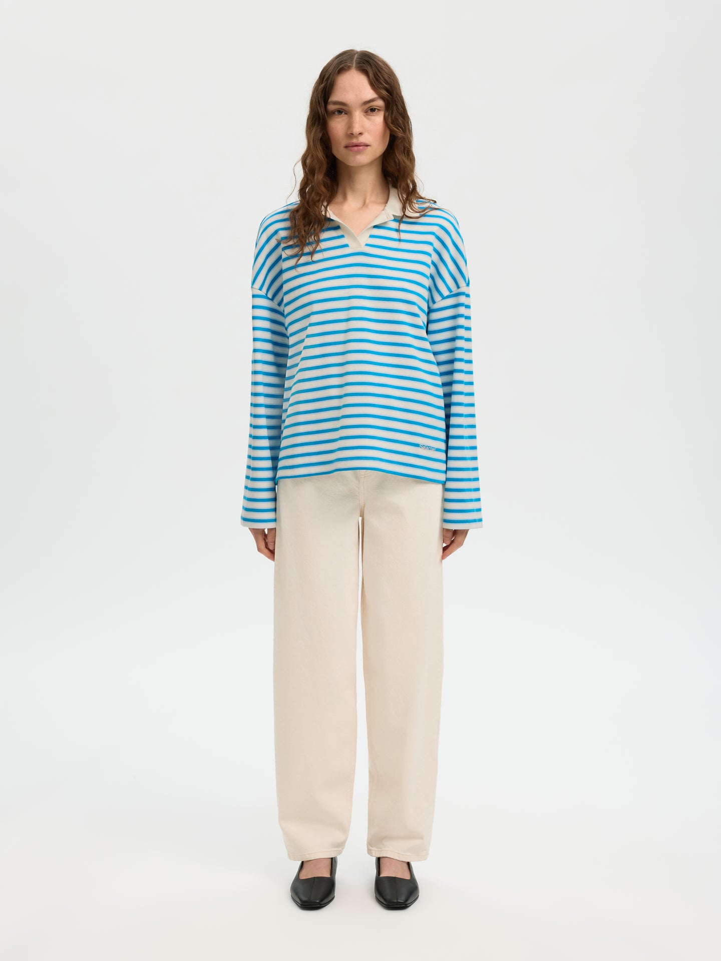 Selected Femme Milly Ls Polo Blauw Dames