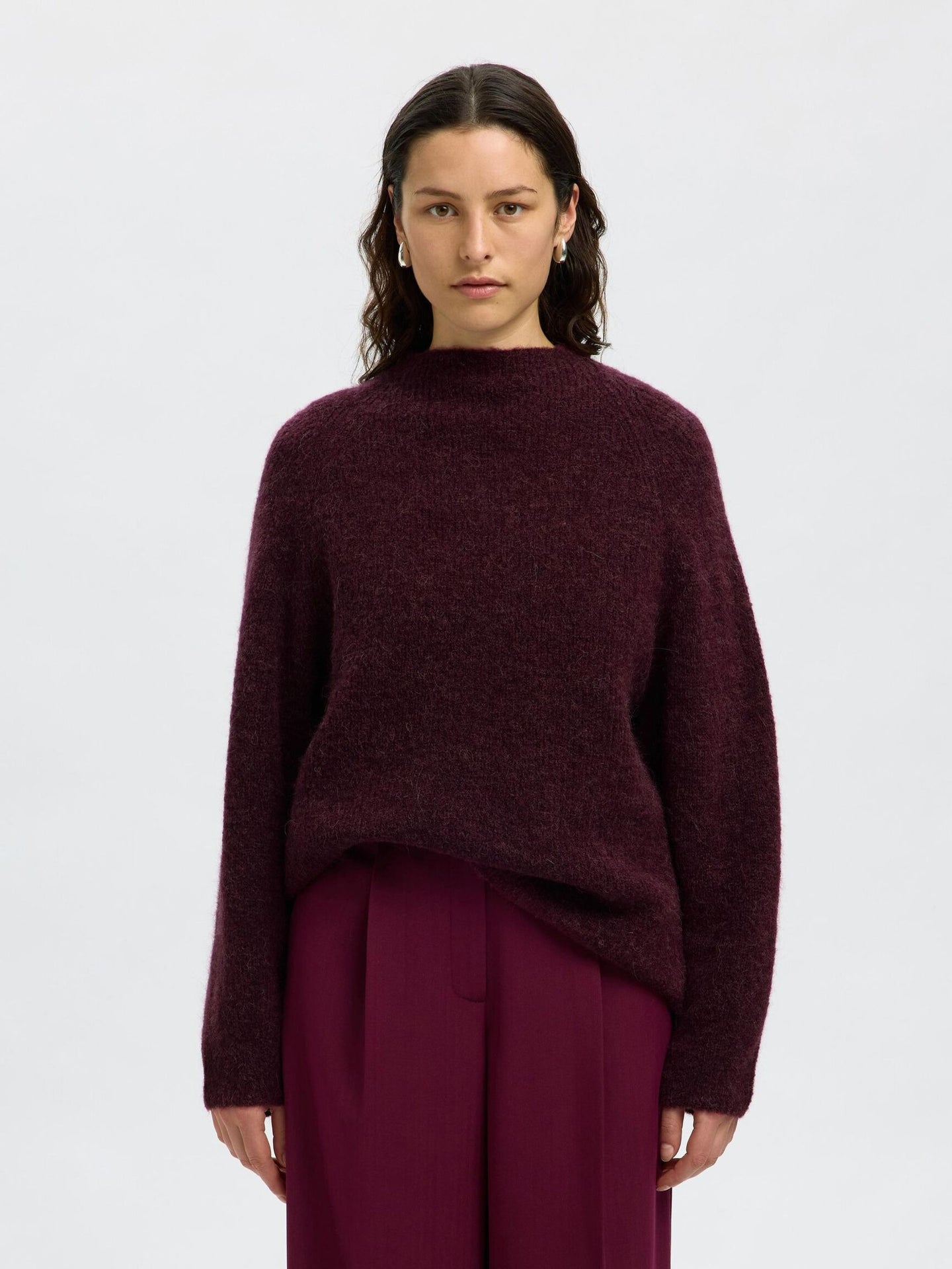 Selected Femme Sia Ras Ls Knit Donkerrood Dames