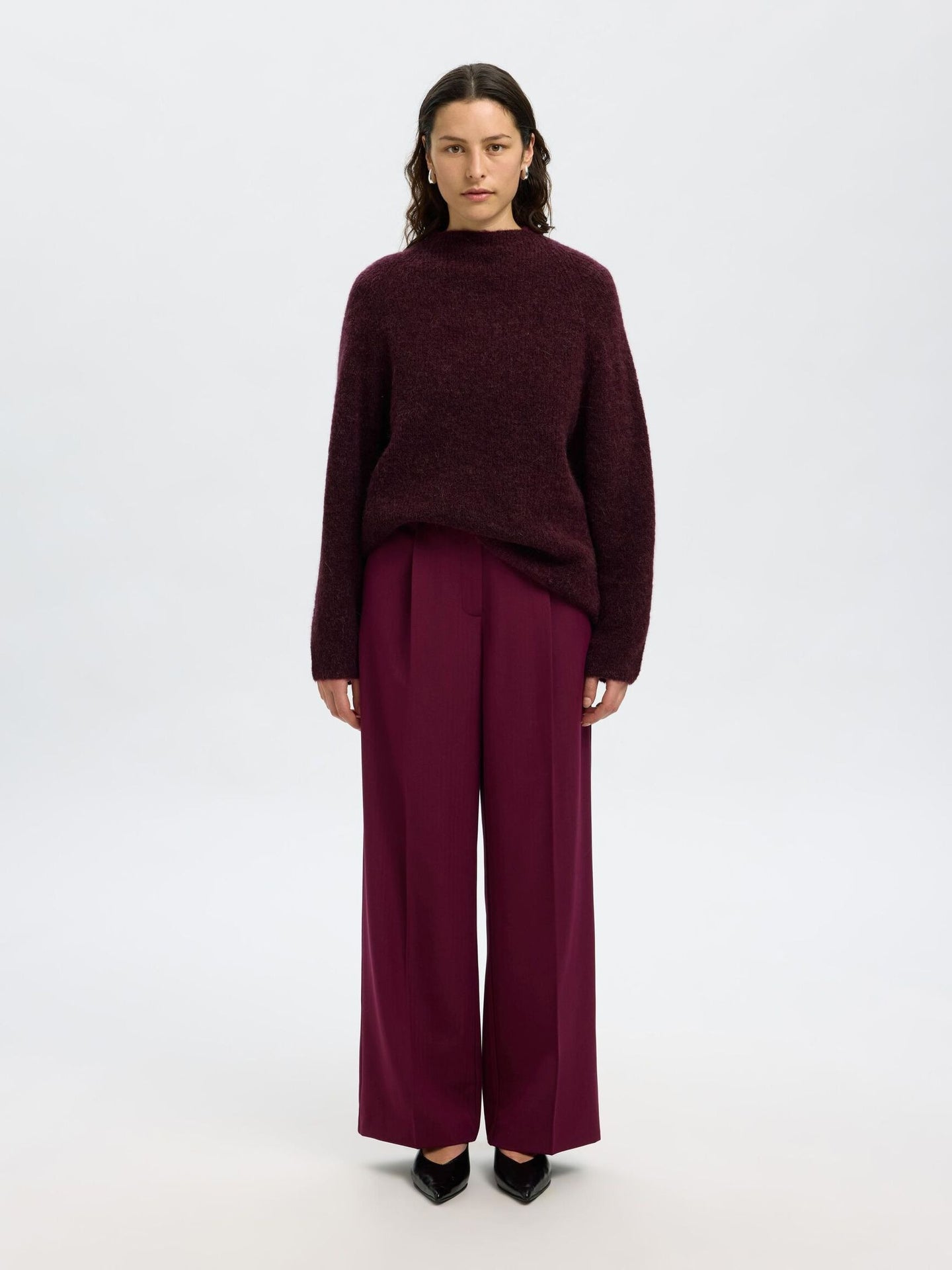 Selected Femme Sia Ras Ls Knit Donkerrood Dames