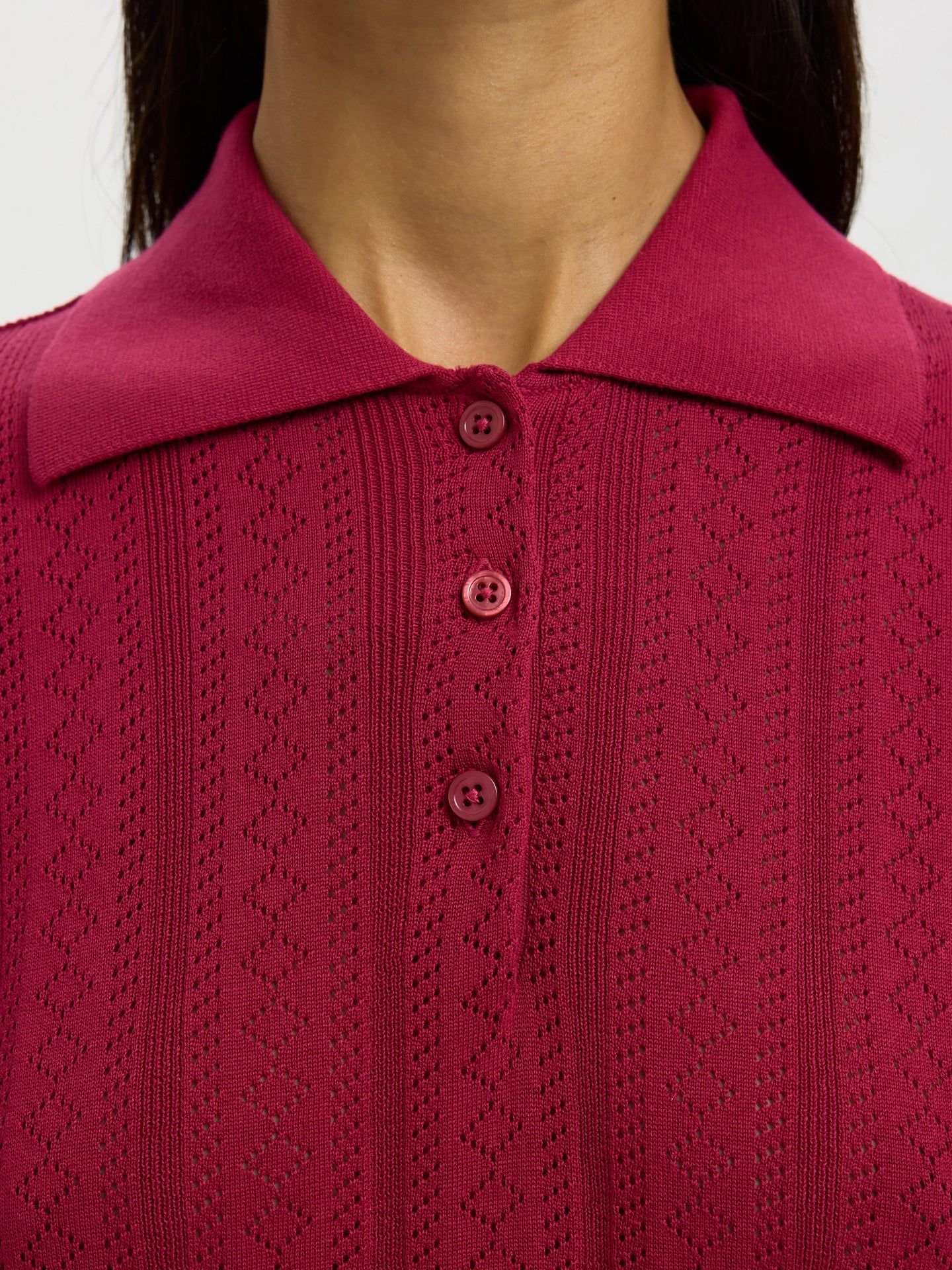 Selected Femme Toledo Structure 2/4 Knit Polo Roze Dames