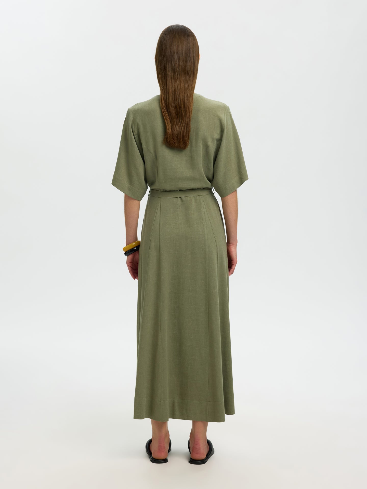 Selected Femme Viva Regular Linen Blend Dress Groen Dames