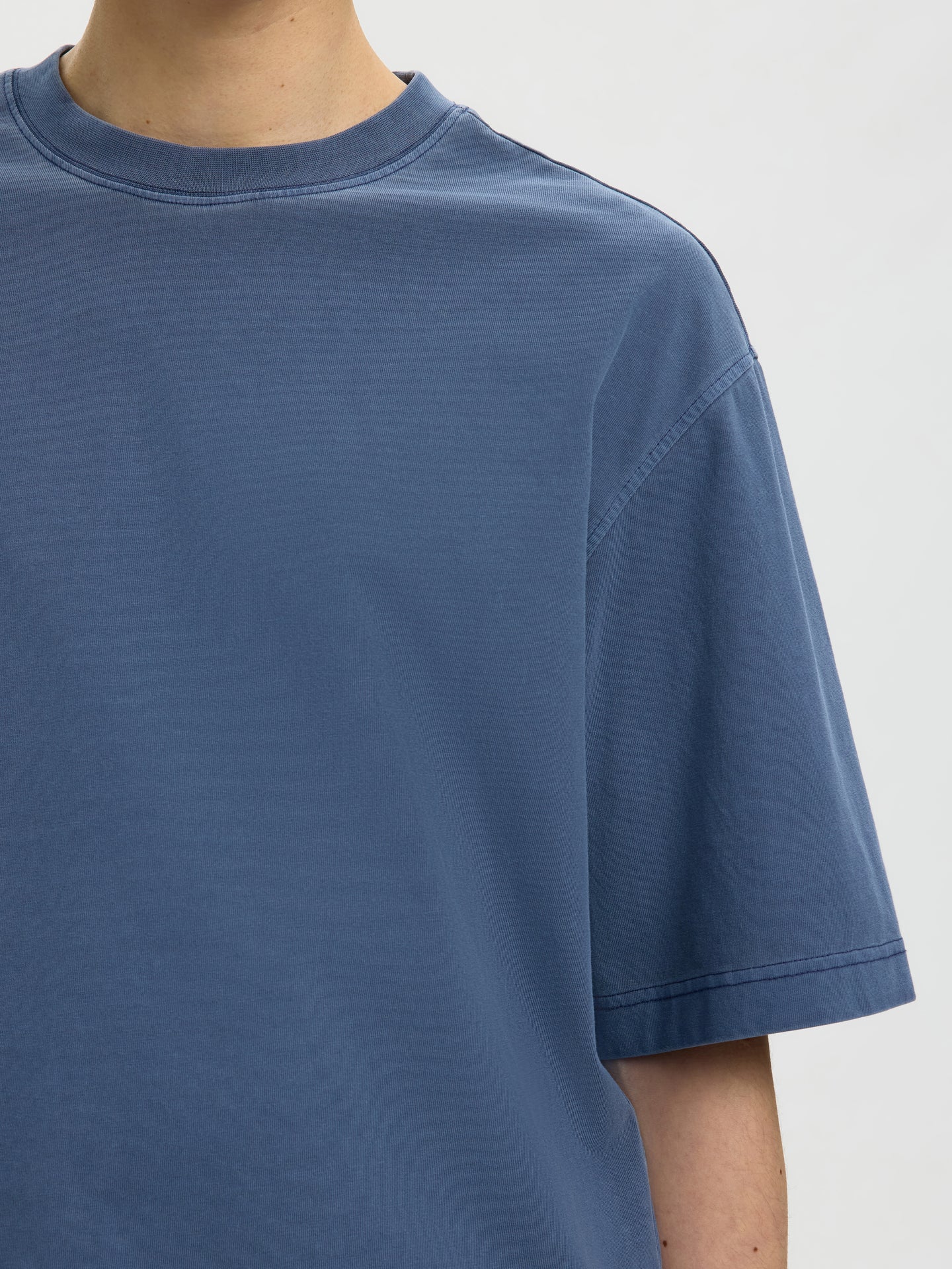 Selected Homme Boxy Cory Ss Oneck Tee Blauw Heren