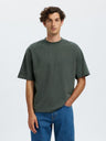 Selected Homme Loose Oscar Tee Donkergroen Heren