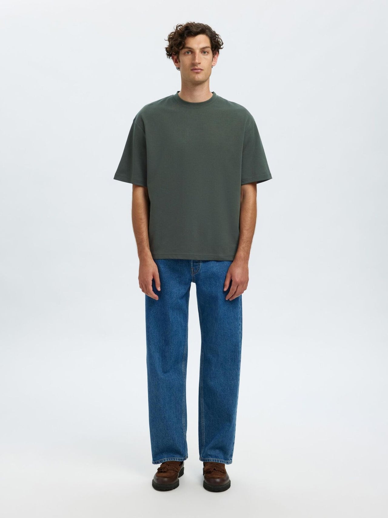 Selected Homme Loose Oscar Tee Donkergroen Heren