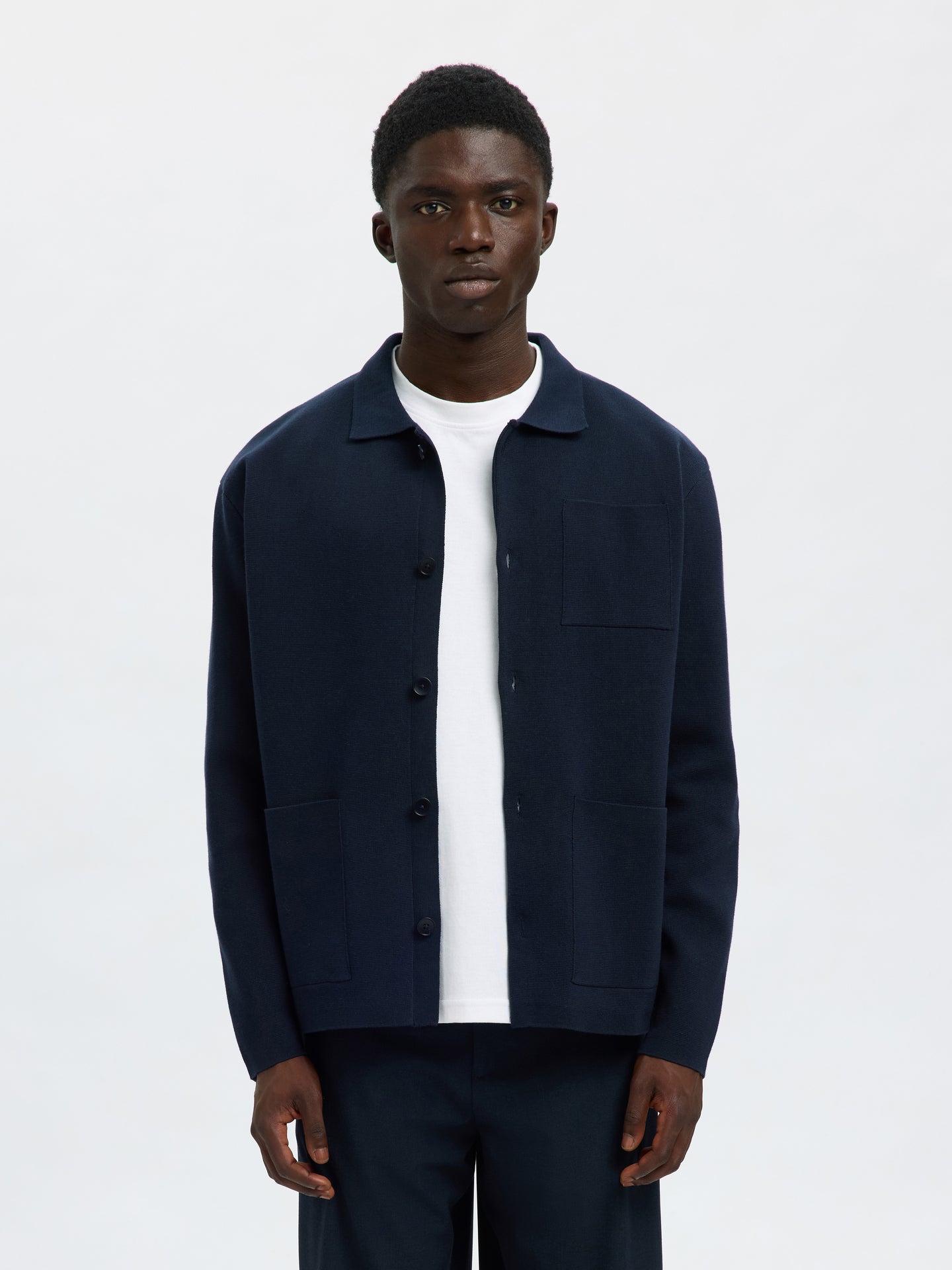 Selected Homme Mike Light Ls Knit Polo Cardigan Donkerblauw Heren