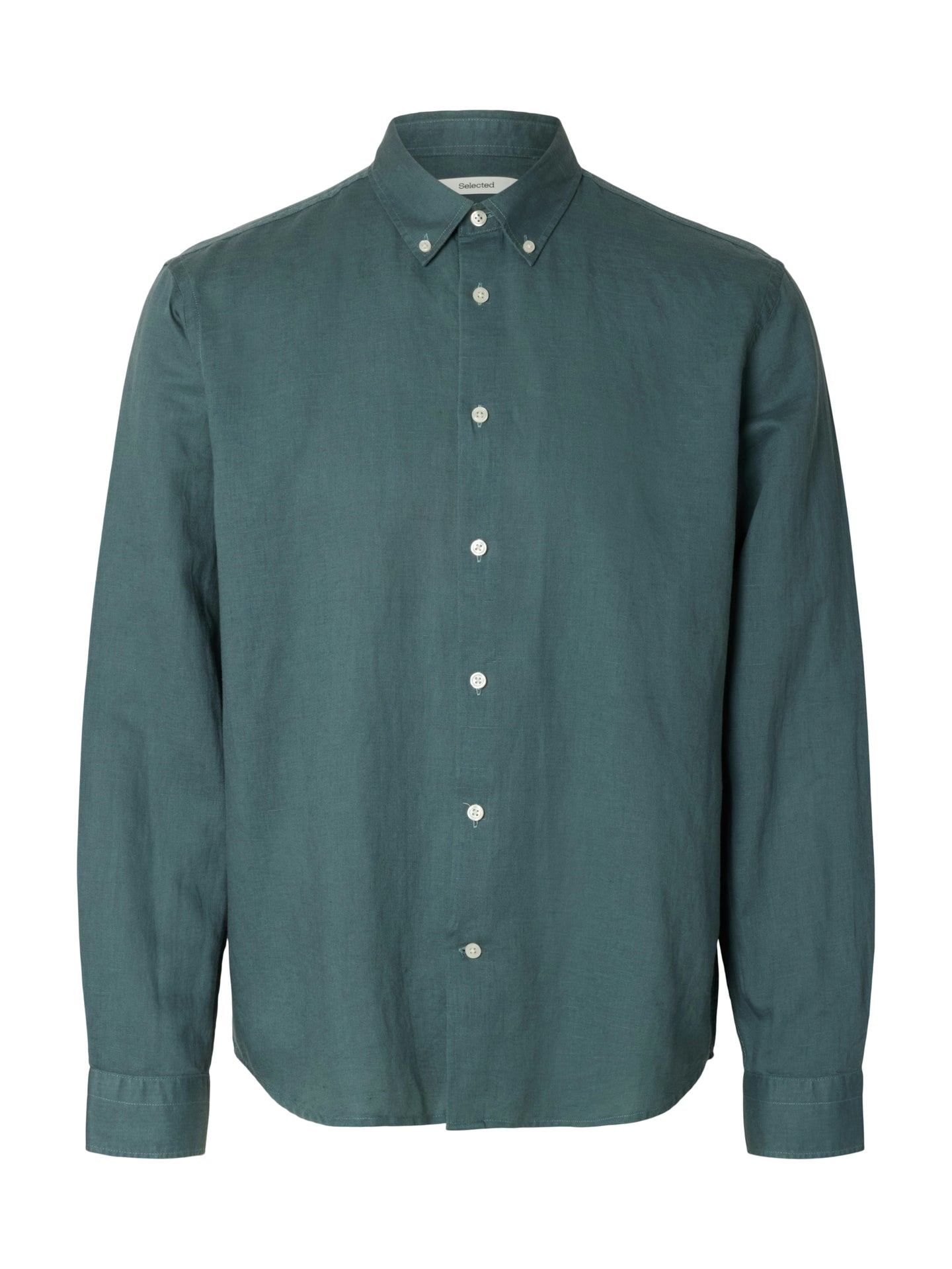 Selected Homme Reg Clay Linen Blend Ls Shirt Groen Heren