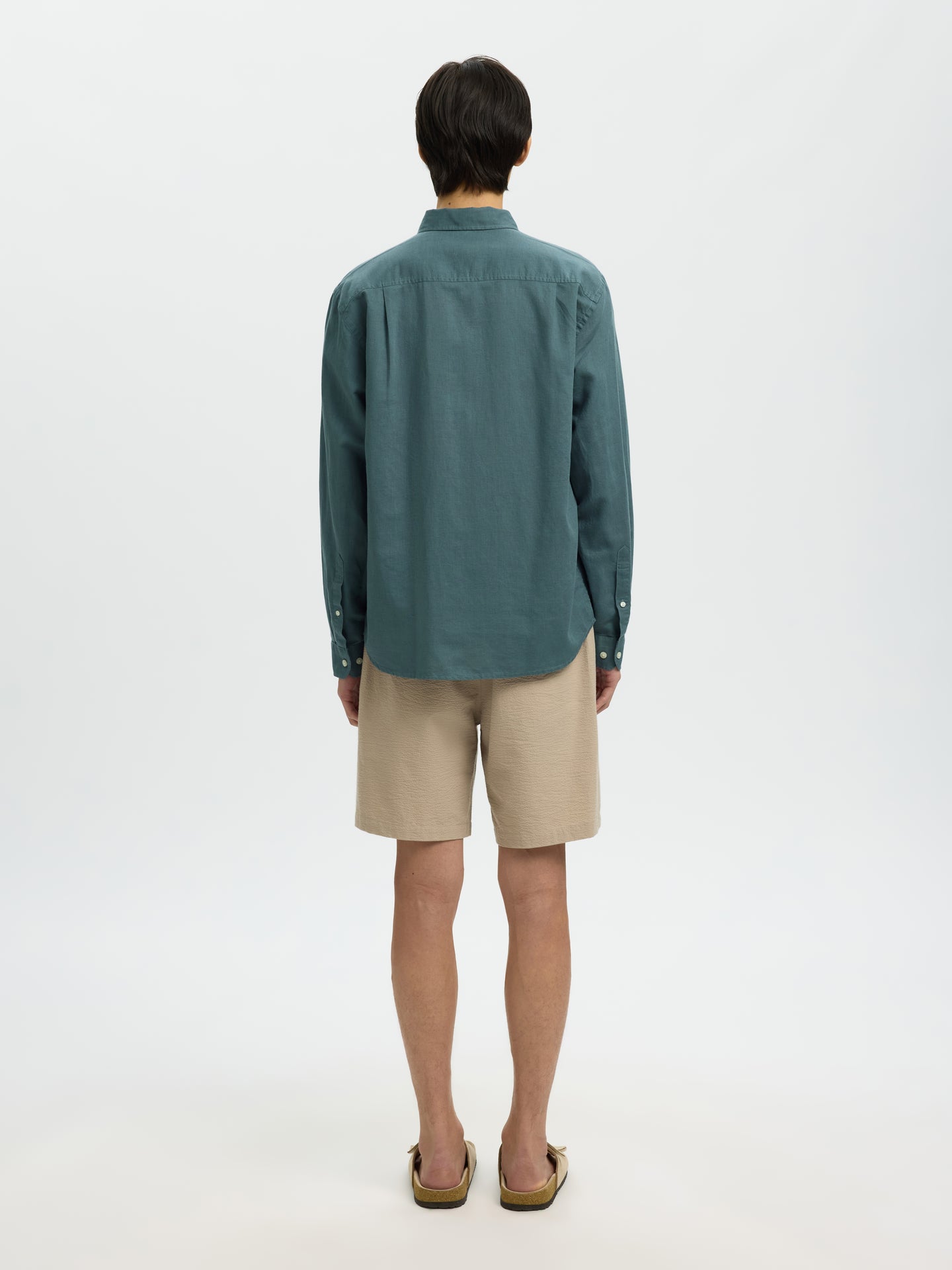Selected Homme Reg Clay Linen Blend Ls Shirt Groen Heren