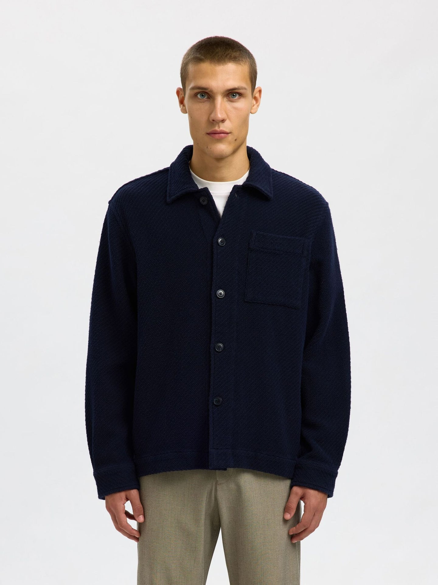 Selected Homme Reg Fred Structured Overshirt Donkerblauw Heren