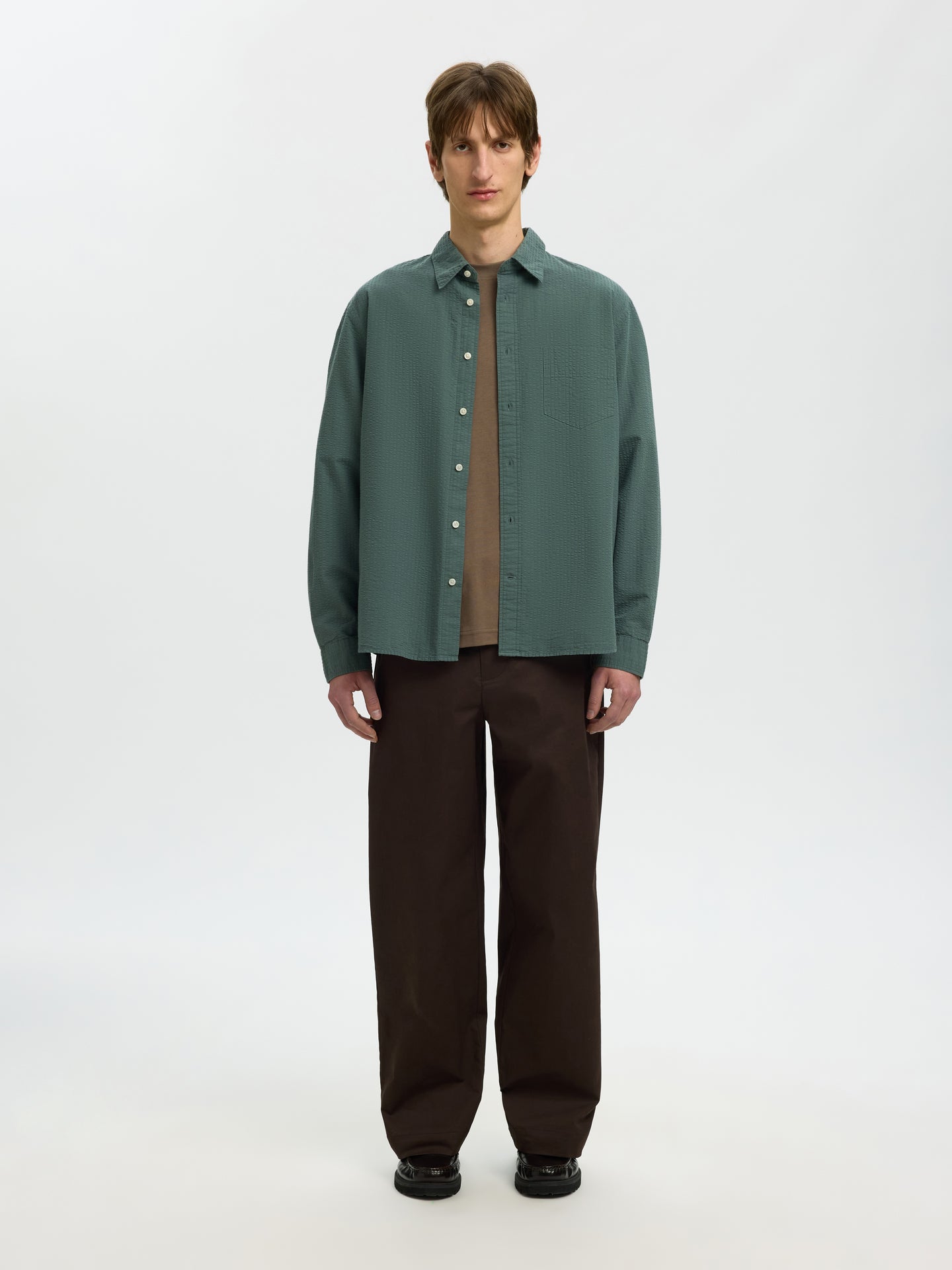 Reg Freddie solid seersucker ls shirt