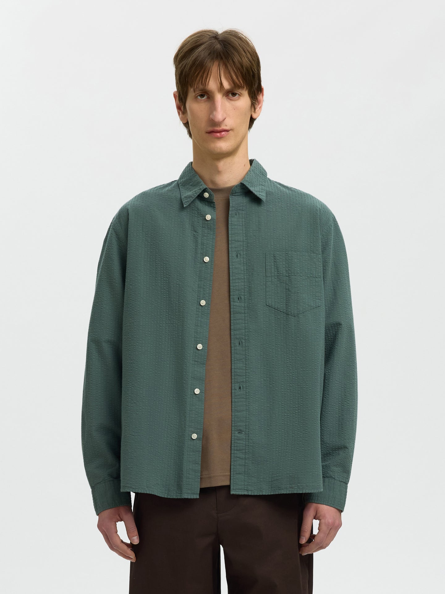 Reg Freddie solid seersucker ls shirt