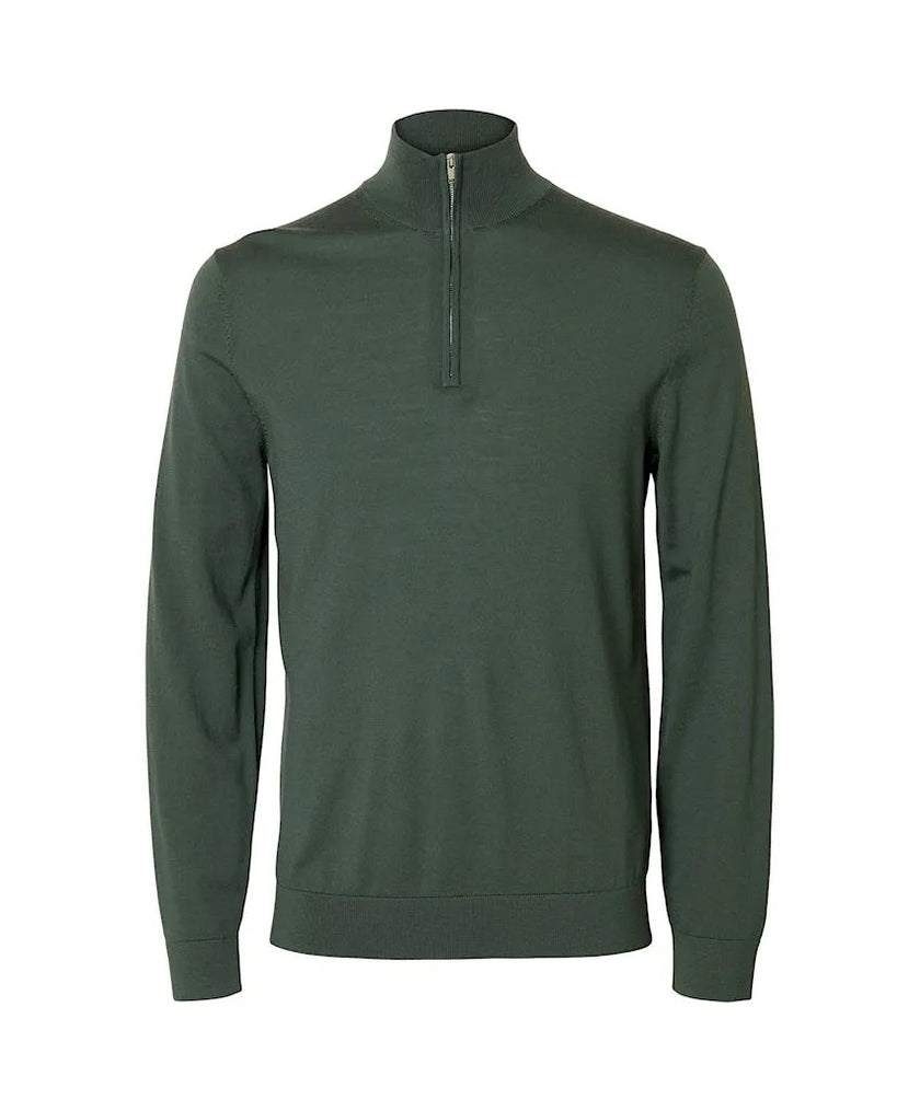 Selected Homme Tray Ls Knit Merino Half Zip Donkergroen Heren