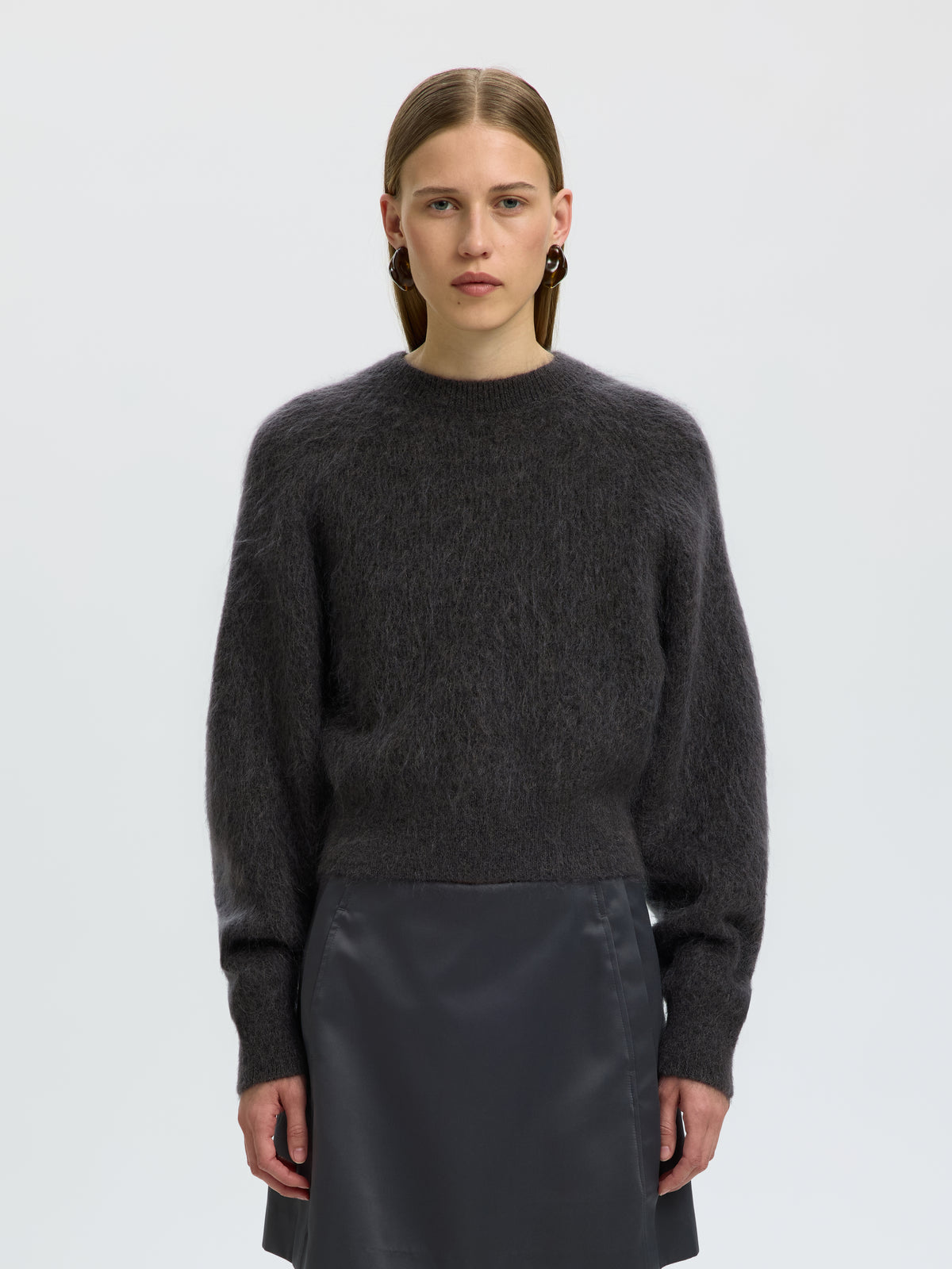Selected Mira Ls Knit Short Donkergrijs Dames