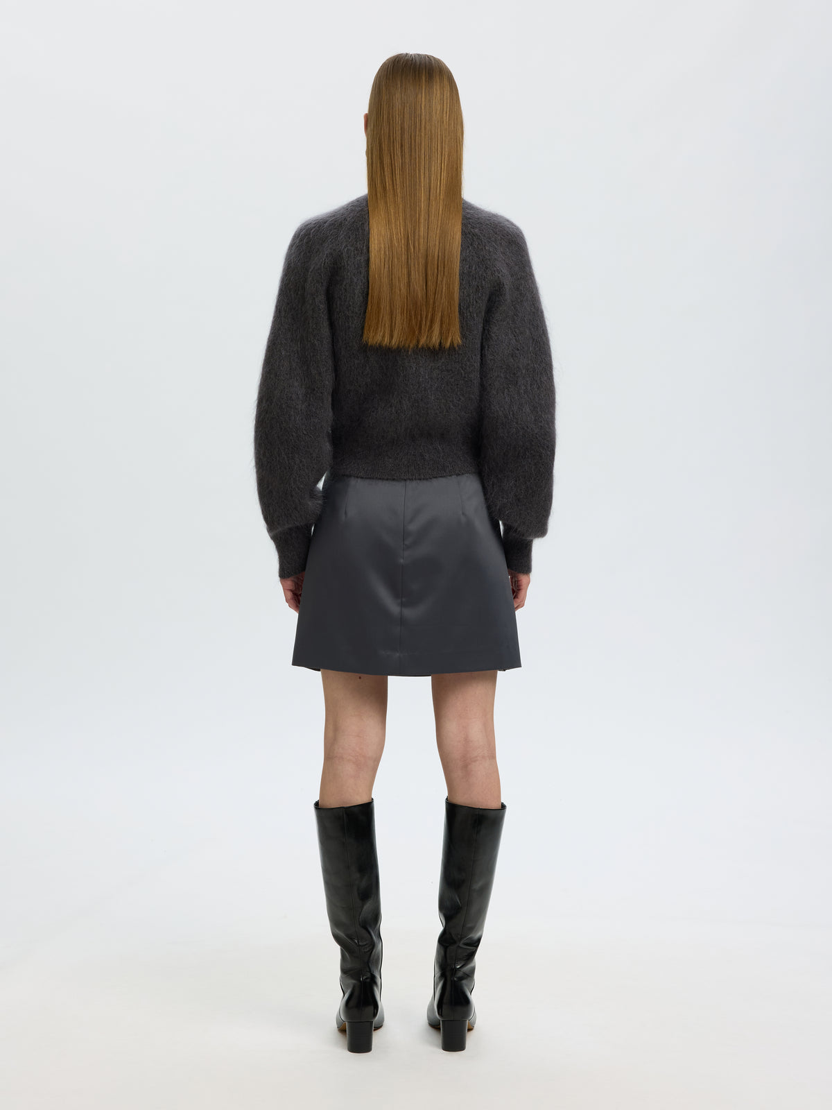 Selected Mira Ls Knit Short Donkergrijs Dames