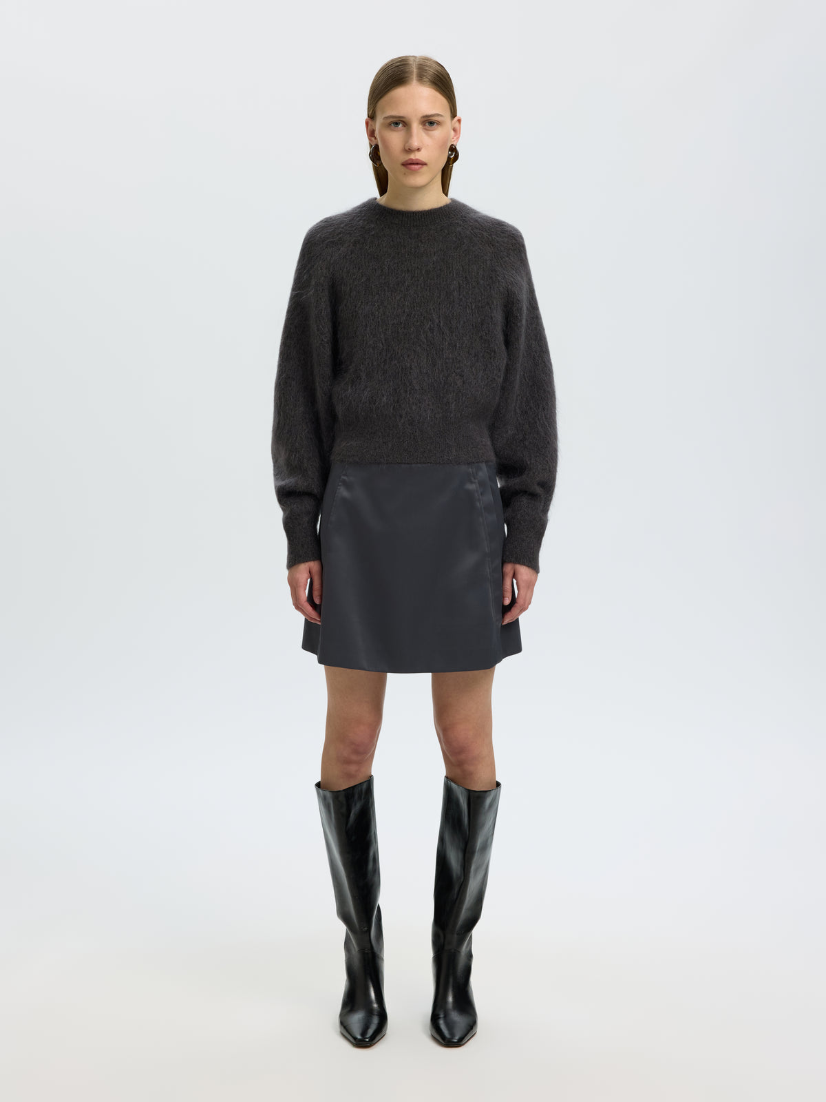 Selected Mira Ls Knit Short Donkergrijs Dames