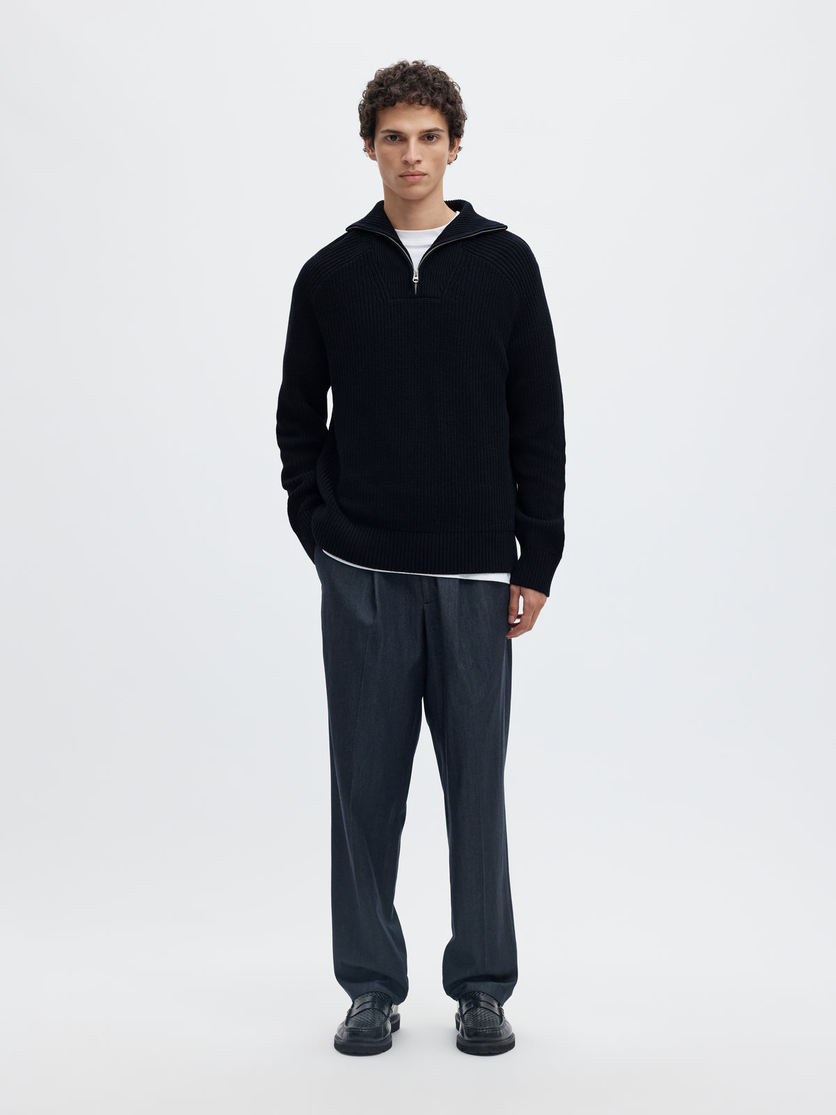 Selected Pim Ls Knit Half Zip Camp Donkerblauw Heren