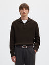 Selected Pim Ls Knit Half Zip Camp Donkerbruin Heren