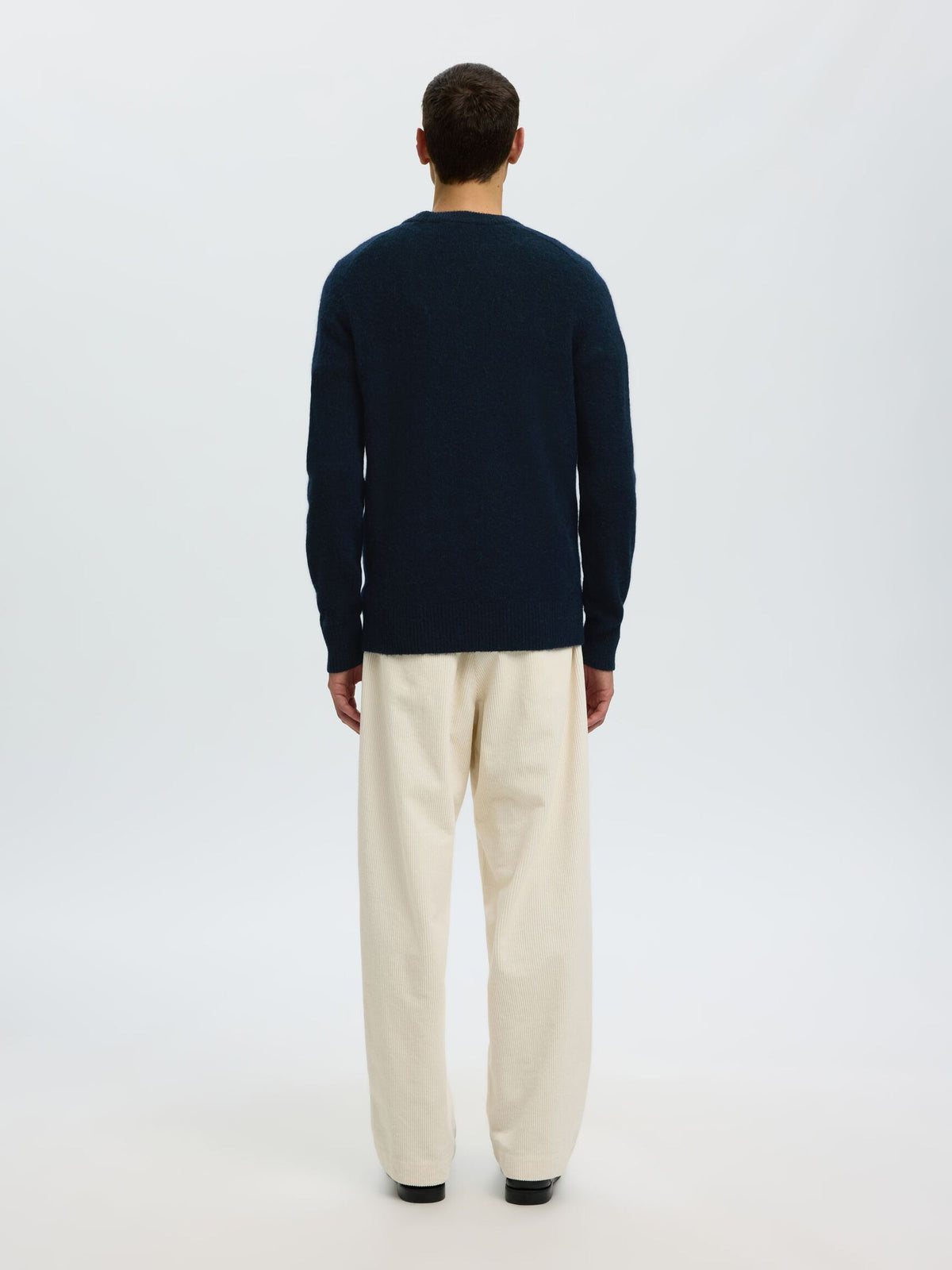 Selected Rai Ls Knit Crew Neck Donkerblauw Heren