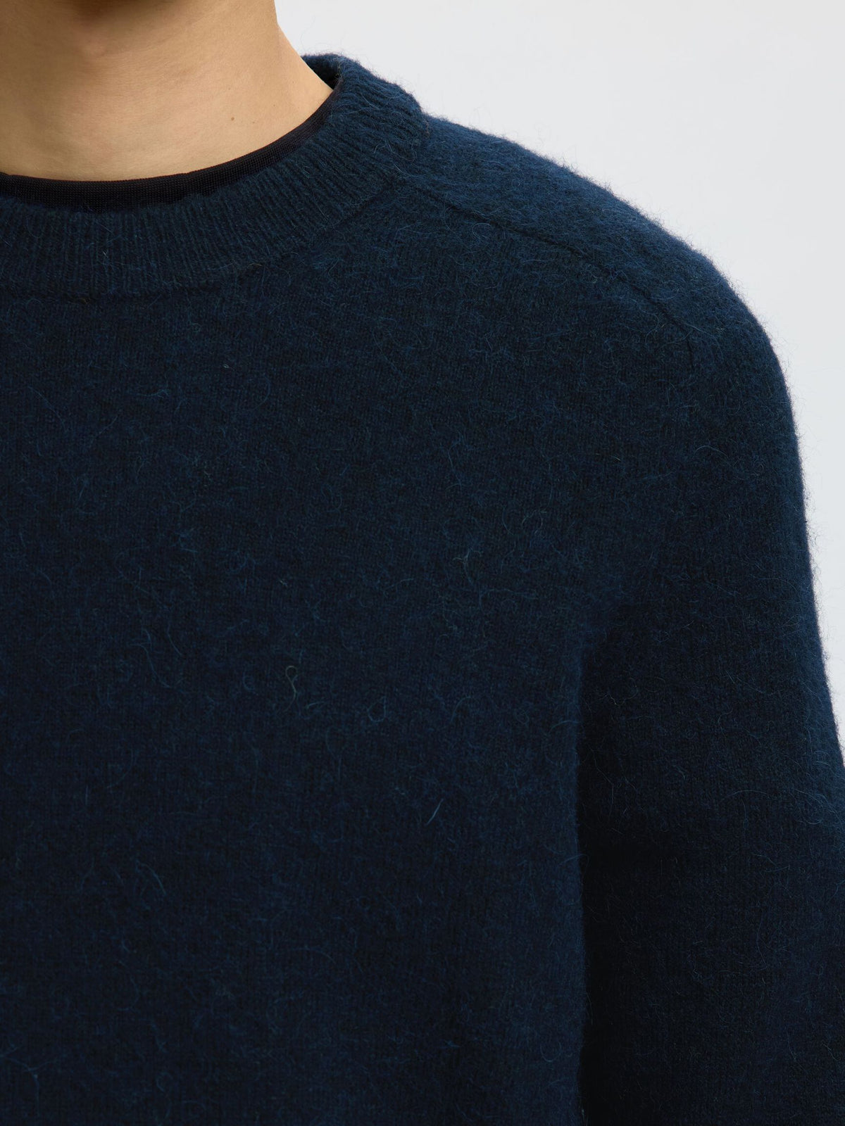 Selected Rai Ls Knit Crew Neck Donkerblauw Heren