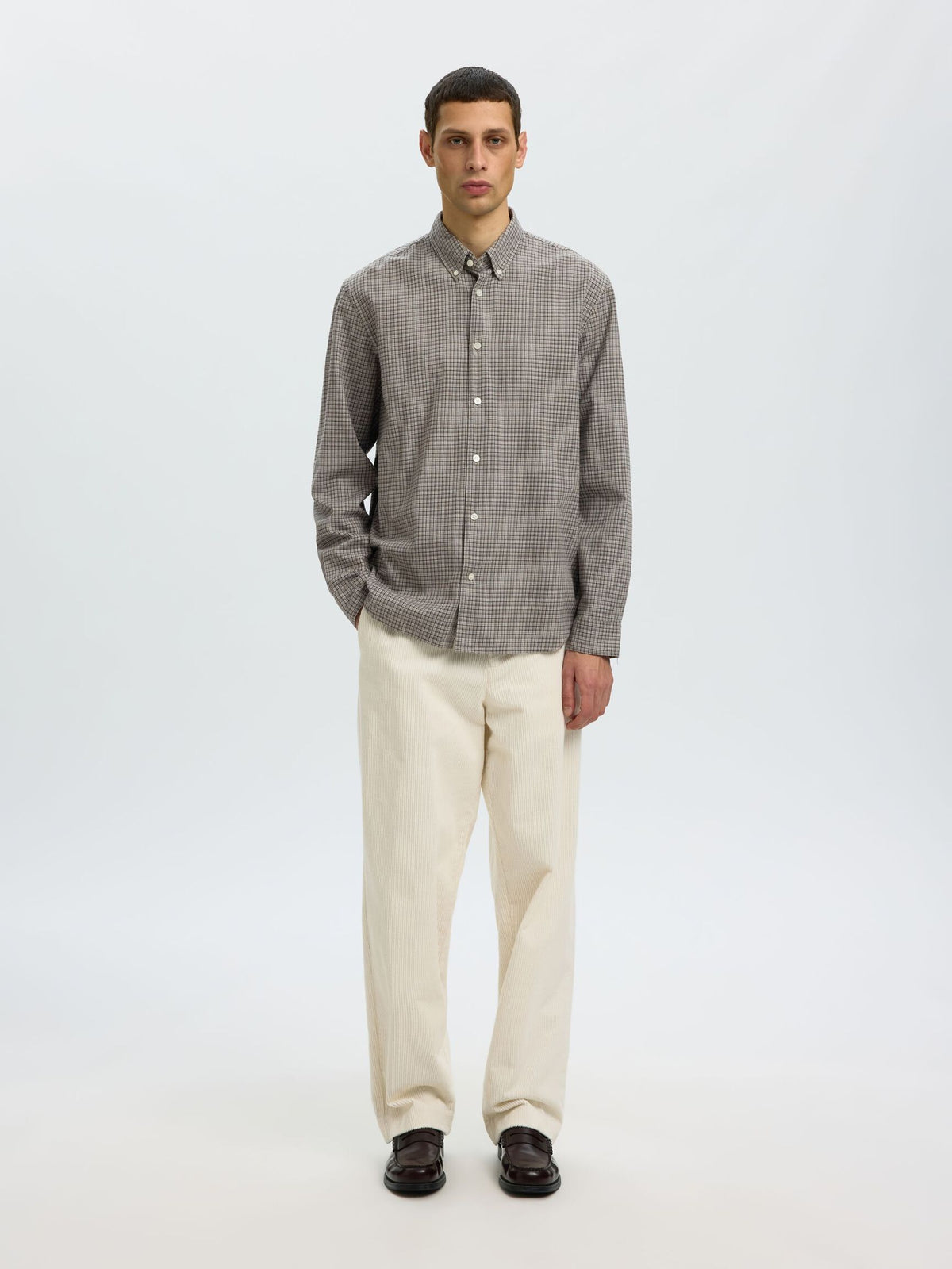 Selected Reg Cole Jay Ls Shirt Lichtgrijs Heren