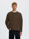 Selected Taj Heavy Ls Oneck Tee Donkerbruin Heren
