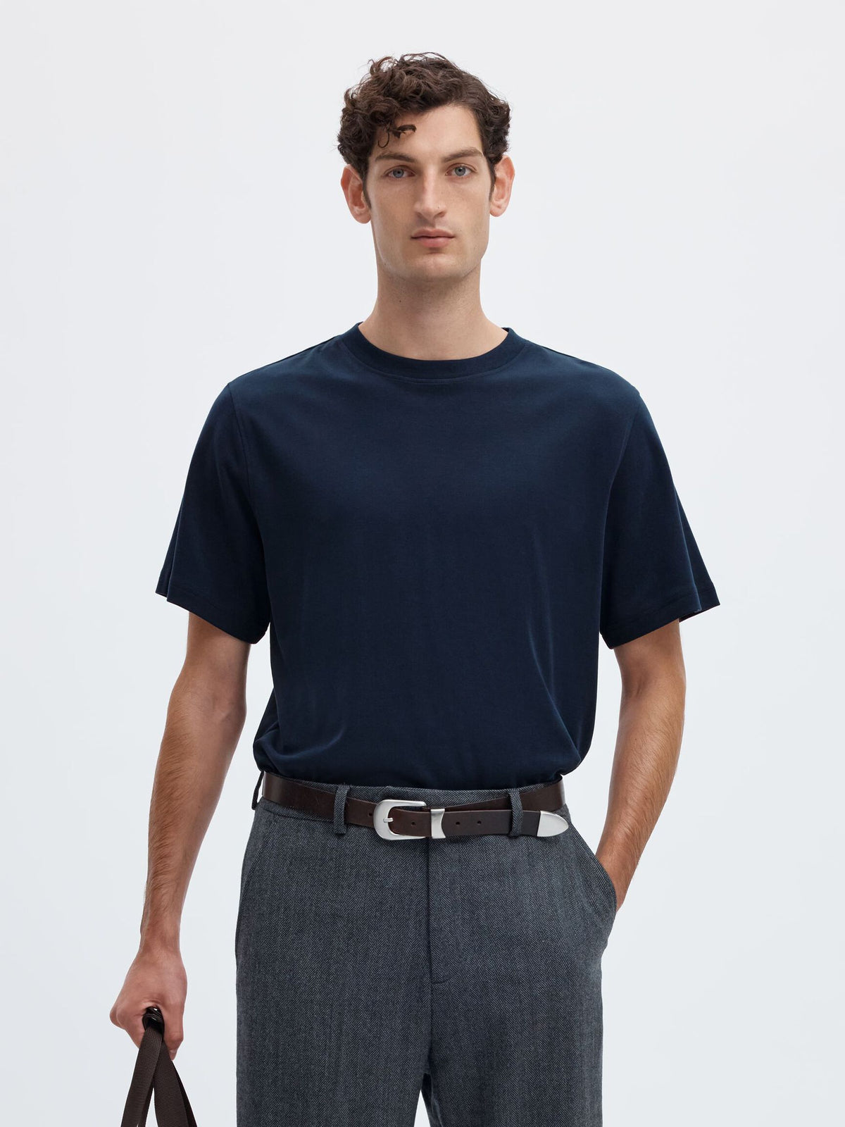 Selected Taj Peach Ss Oneck Tee Donkerblauw Heren
