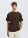 Selected Taj Peach Ss Oneck Tee Donkerbruin Heren