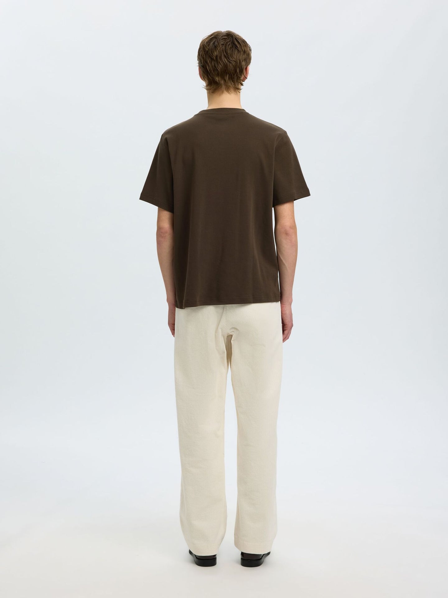 Selected Taj Peach Ss Oneck Tee Donkerbruin Heren