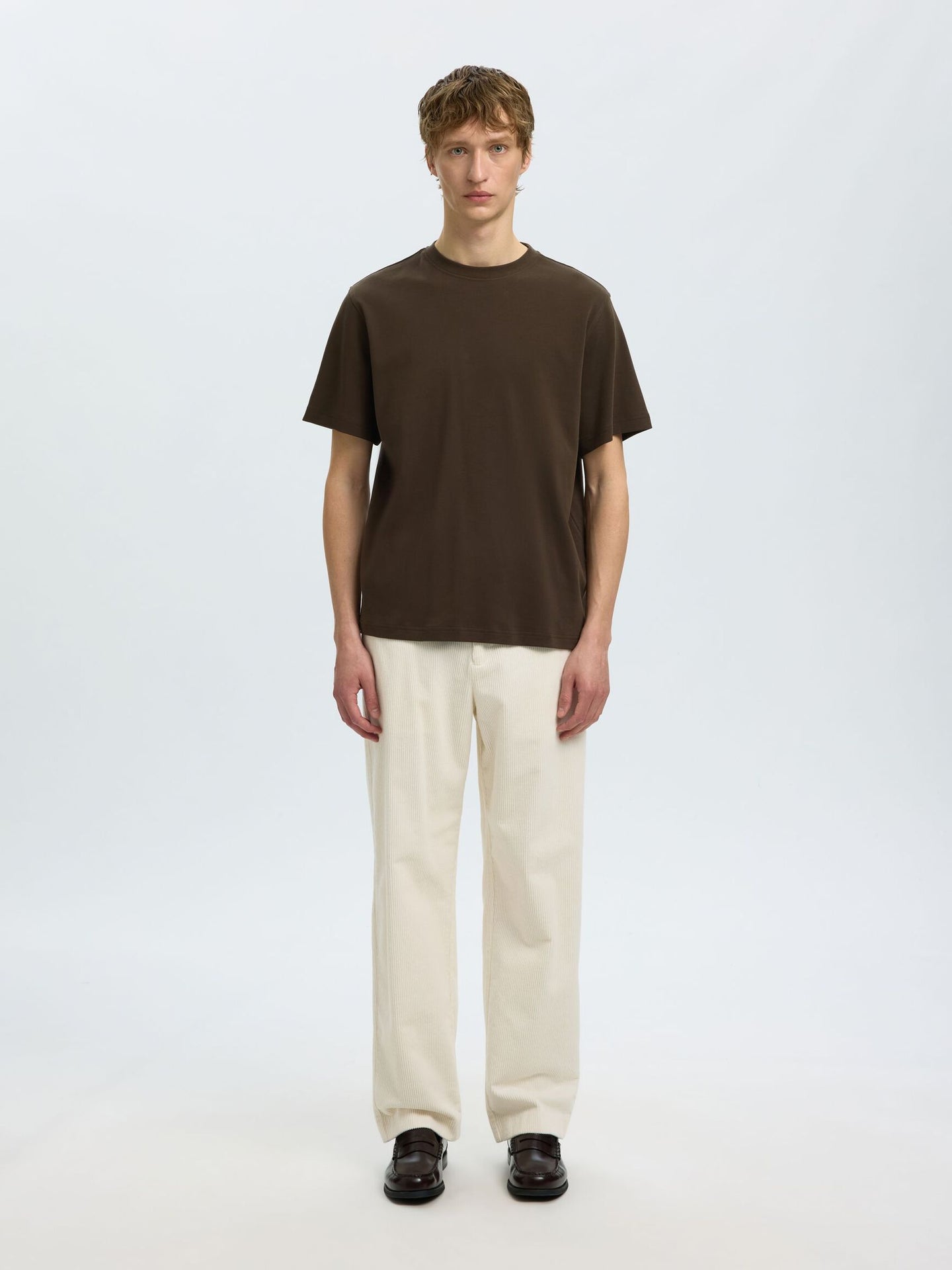 Selected Taj Peach Ss Oneck Tee Donkerbruin Heren