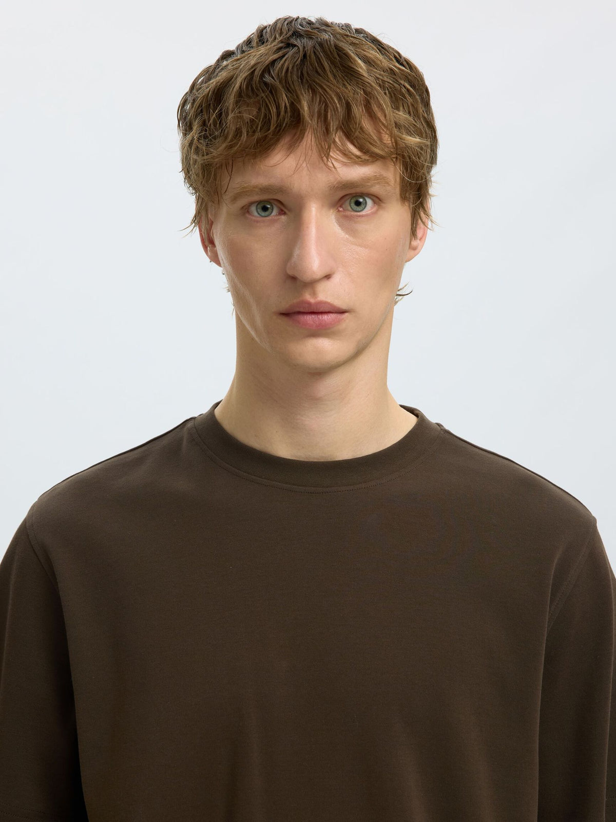 Selected Taj Peach Ss Oneck Tee Donkerbruin Heren