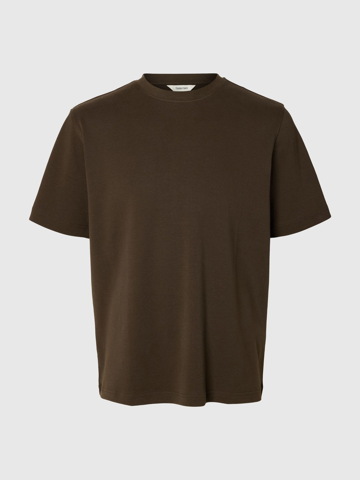Selected Taj Peach Ss Oneck Tee Donkerbruin Heren