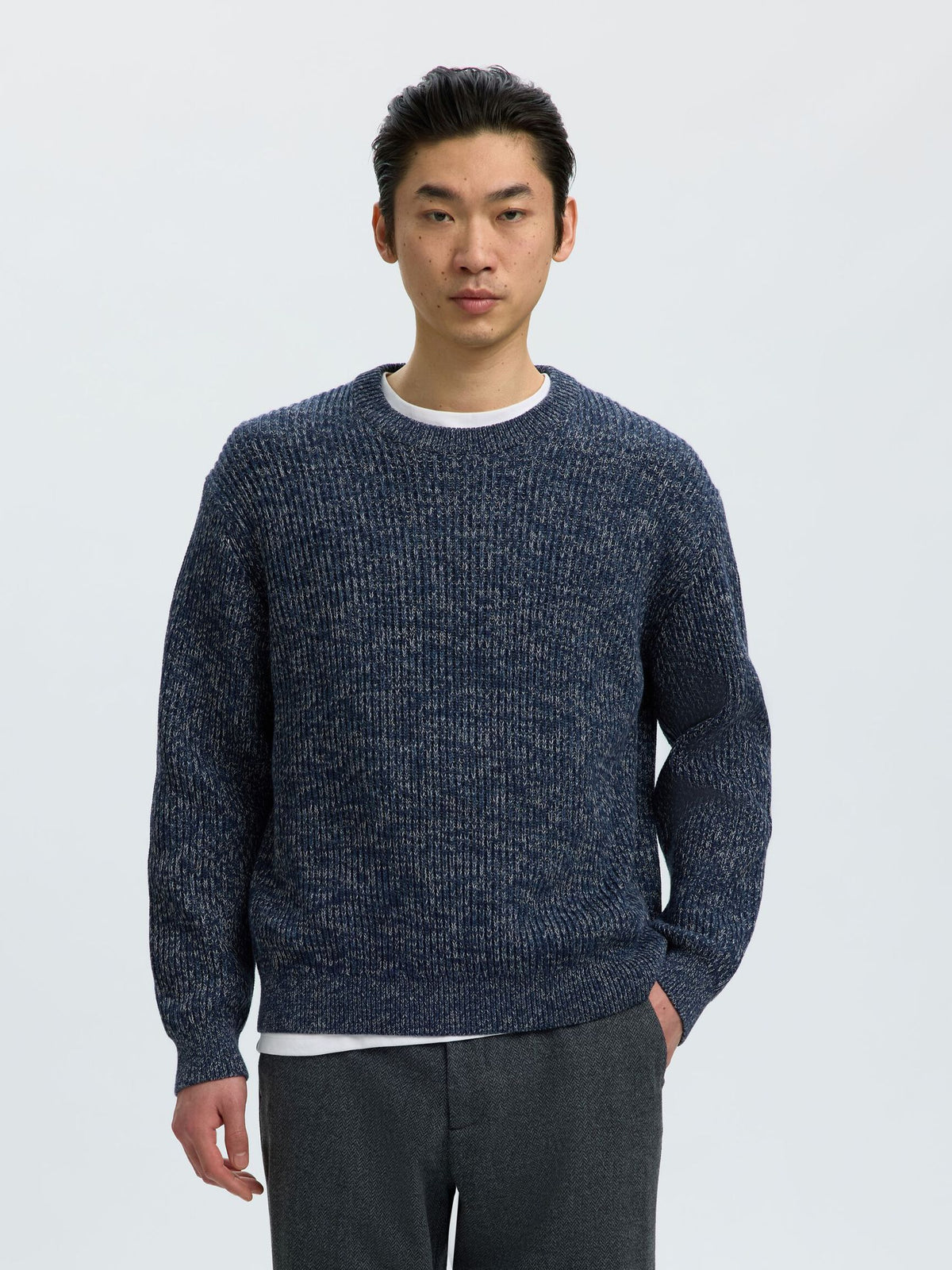 Selected Tilum Ls Knit Donkerblauw Heren