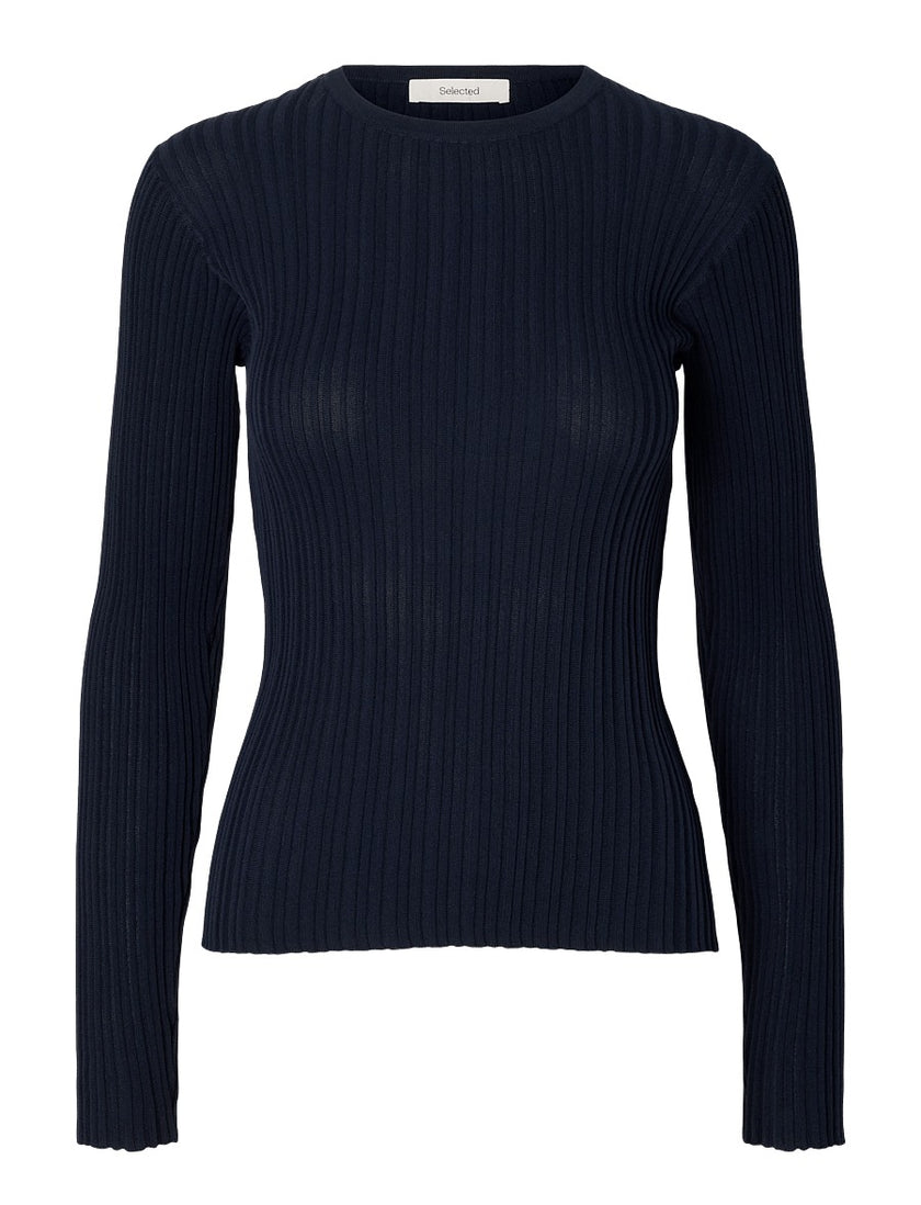 Selected Toledo Ls Knit Structure Oneck Donkerblauw Dames