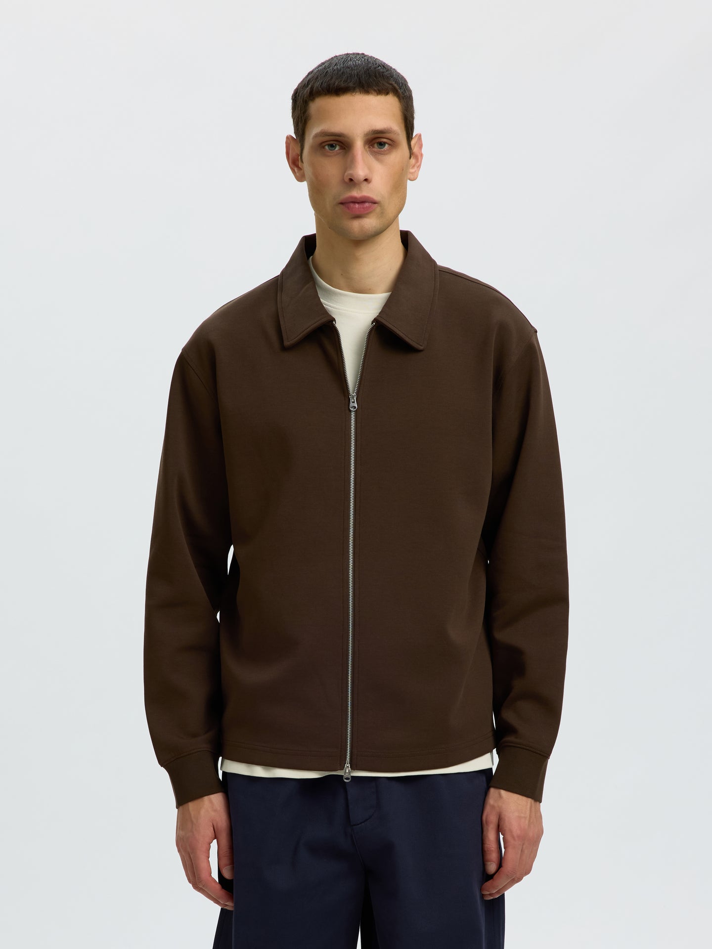 Selected Tom Soft Full Zip Sweat Donkerbruin Heren