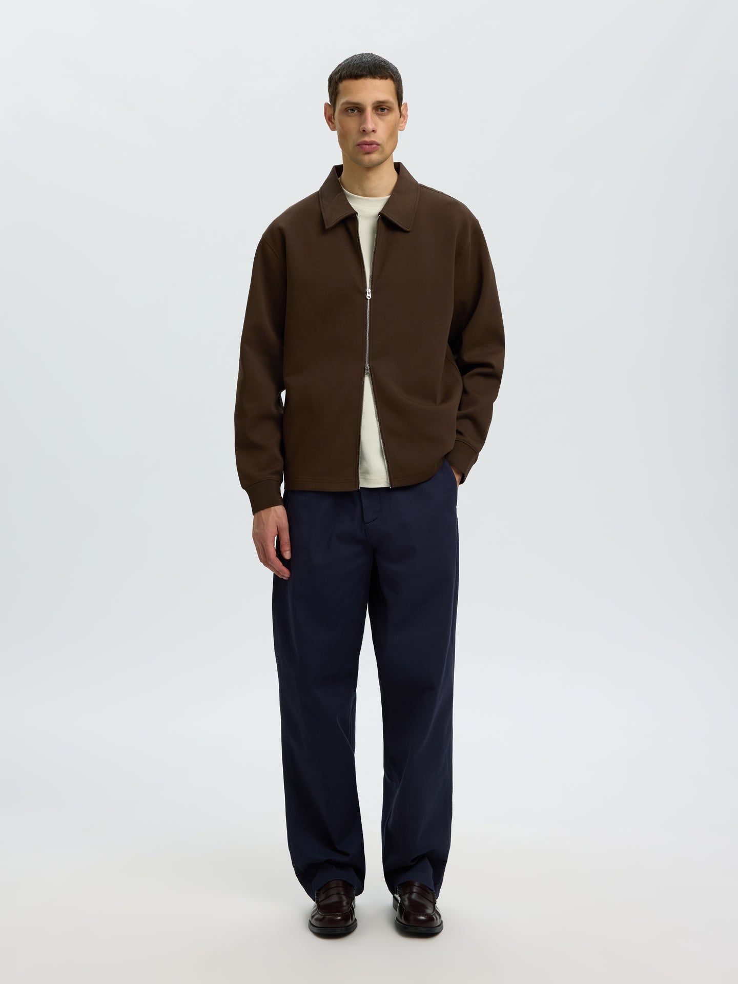 Selected Tom Soft Full Zip Sweat Donkerbruin Heren