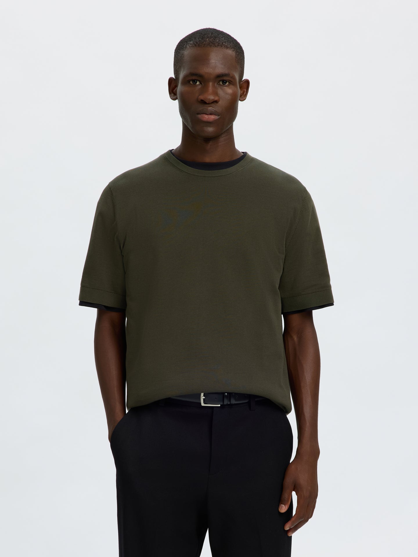 Selected Torino Ss Knit Crew Neck Donkergroen Heren